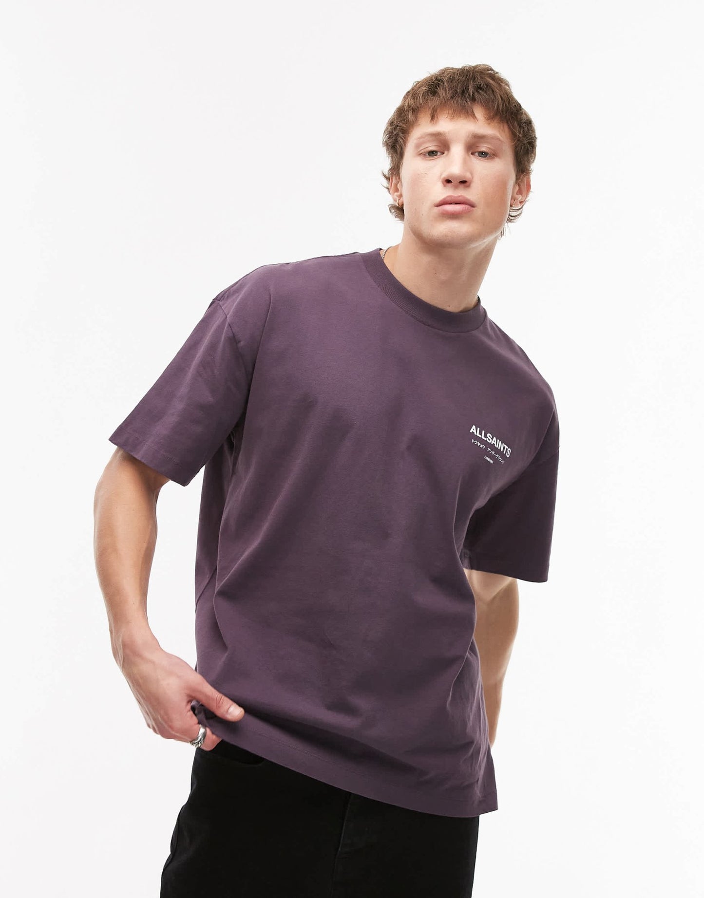 AllSaints Underground oversized t-shirt in cosmic purple - ASOS Sample Sale