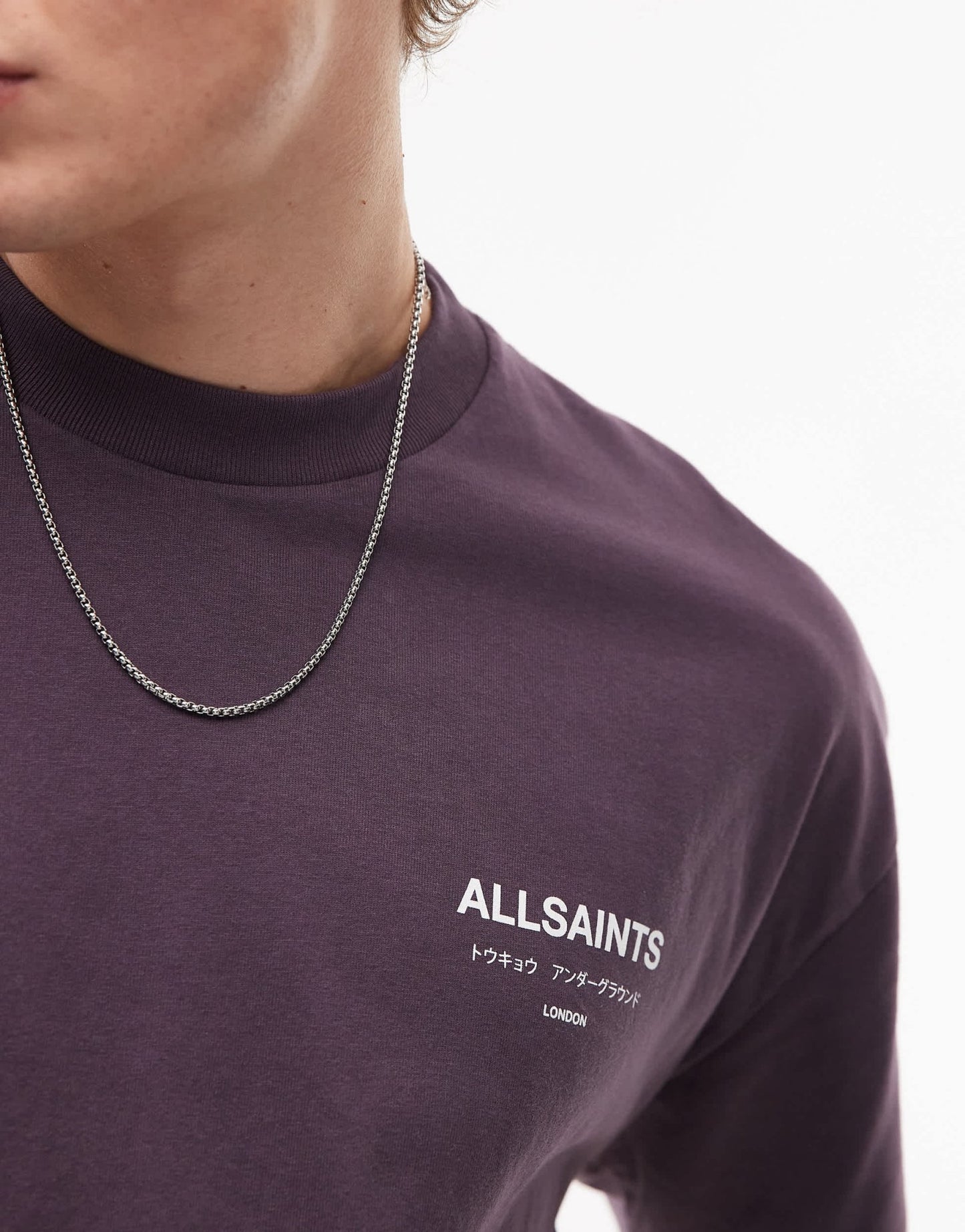 AllSaints Underground oversized t-shirt in cosmic purple - ASOS Sample Sale