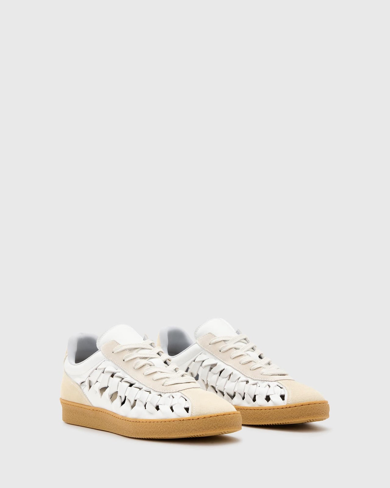 AllSaints Velma leather woven trainers in chalk white - ASOS Sample Sale