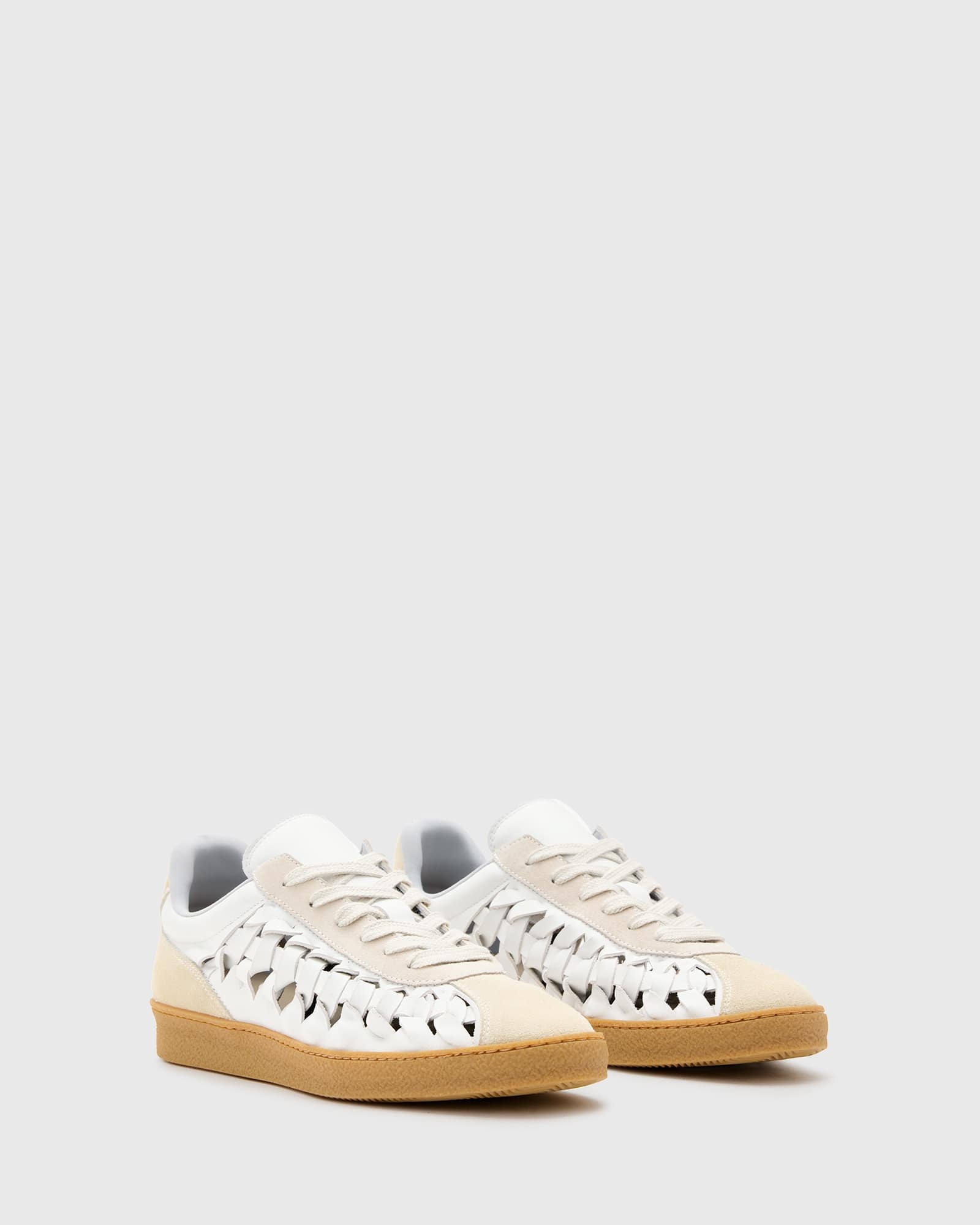 AllSaints Velma leather woven trainers in chalk white - ASOS Sample Sale