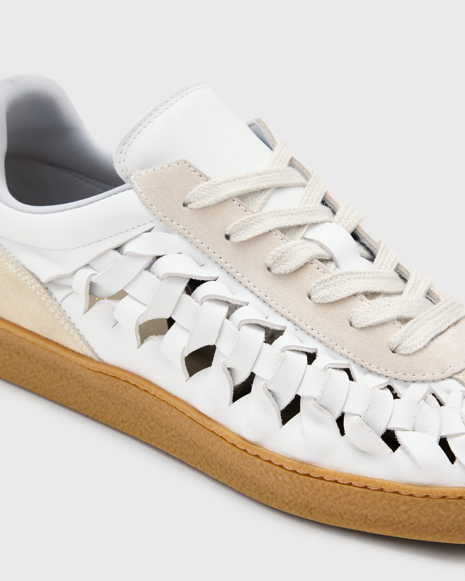 AllSaints Velma leather woven trainers in chalk white - ASOS Sample Sale