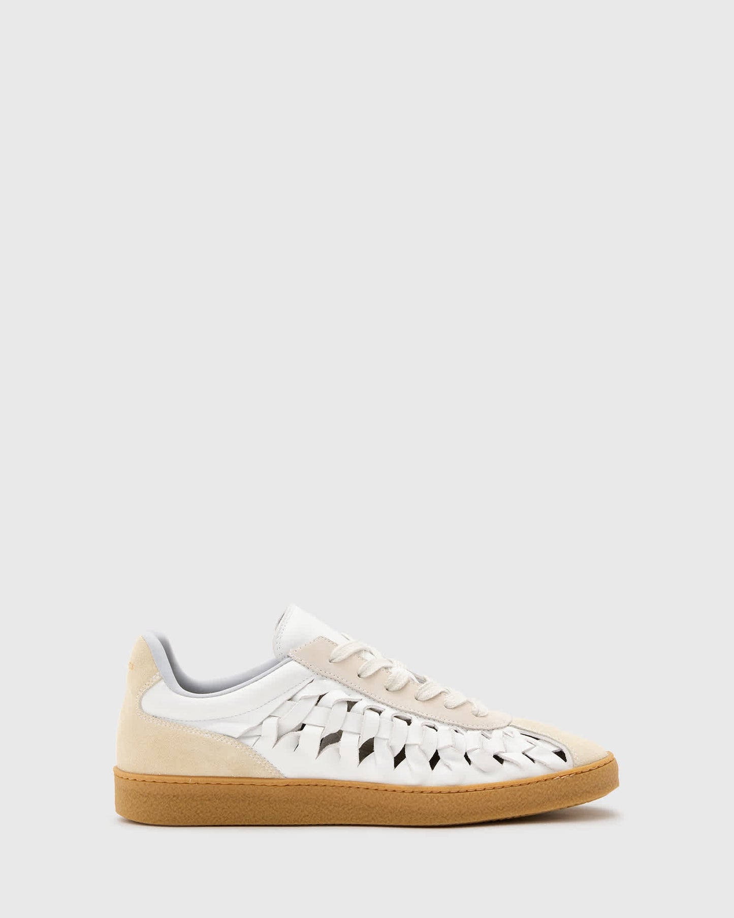 AllSaints Velma leather woven trainers in chalk white - ASOS Sample Sale