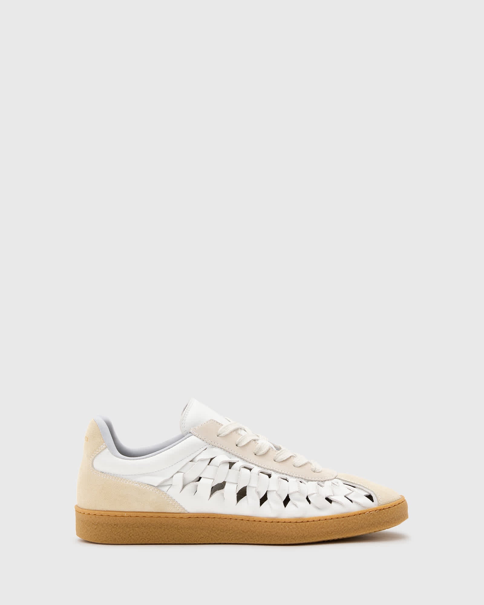 AllSaints Velma leather woven trainers in chalk white - ASOS Sample Sale