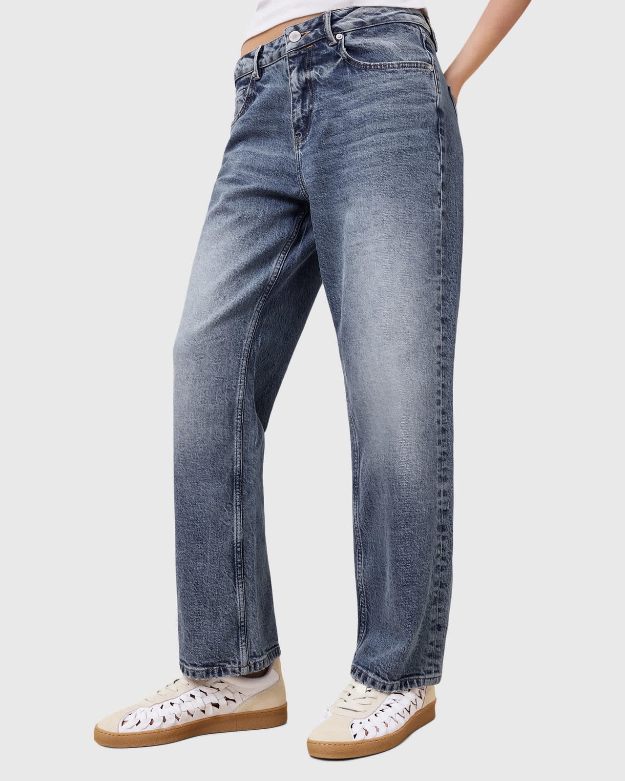 AllSaints Velma leather woven trainers in chalk white - ASOS Sample Sale