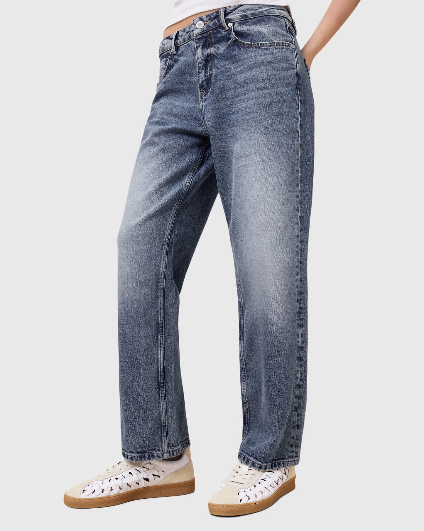 AllSaints Velma leather woven trainers in chalk white - ASOS Sample Sale