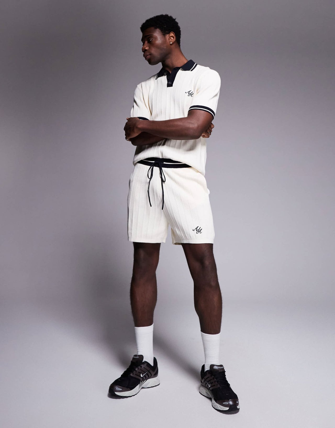 Alma De Ace logo knitted shorts co-ord in beige - ASOS Sample Sale