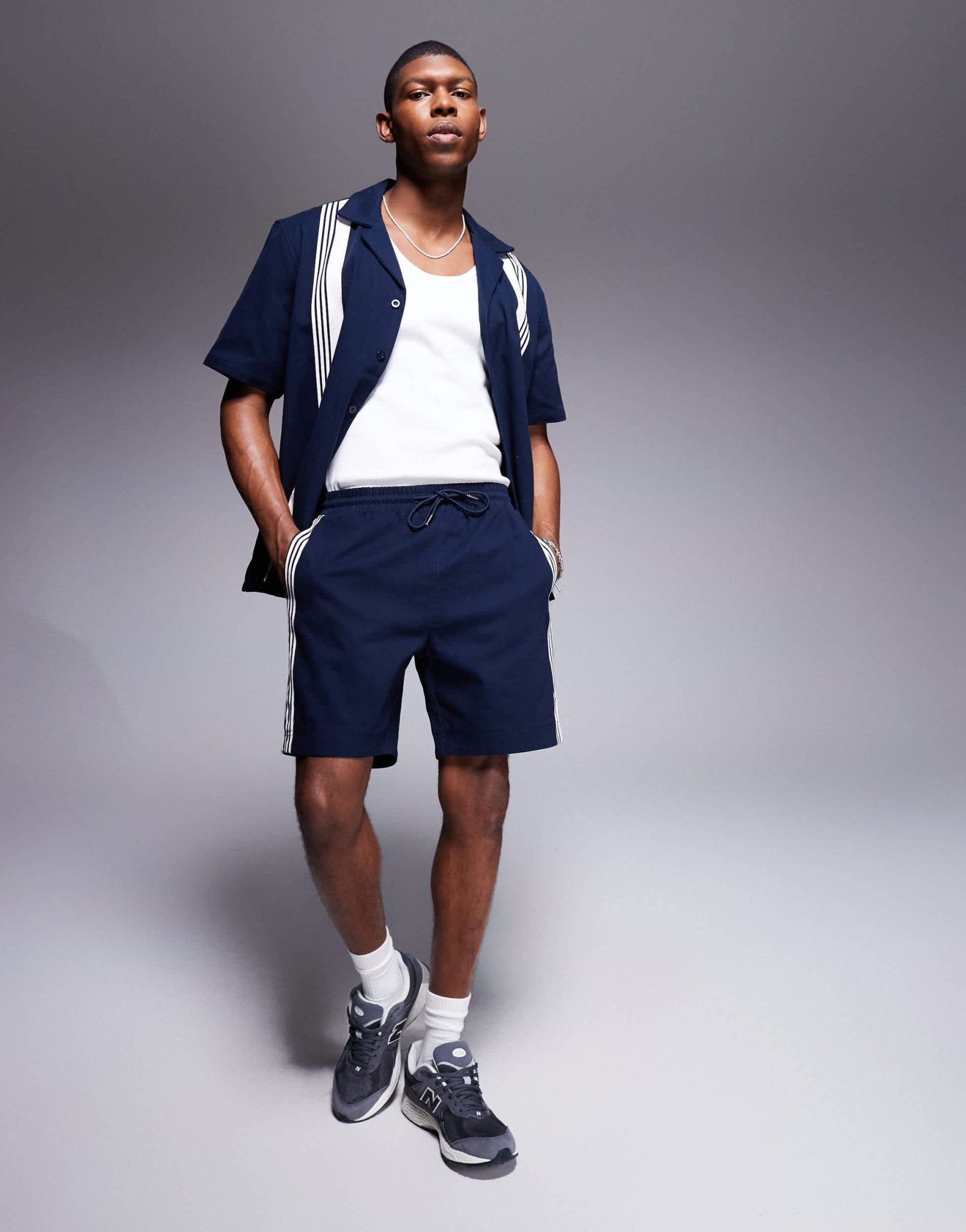 Alma De Ace stripe detail logo knitted shorts co - ord in navy - ASOS Sample Sale