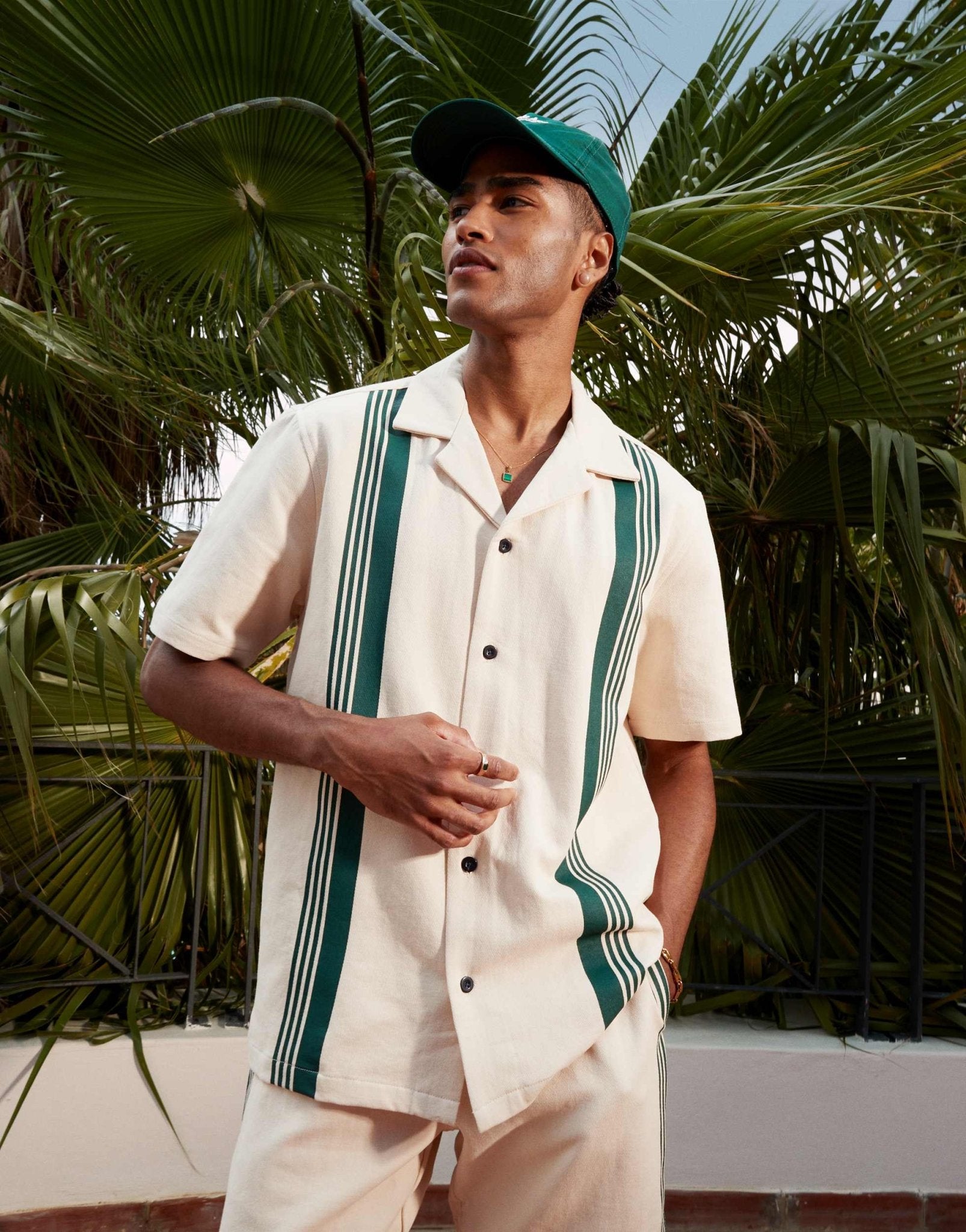 Alma De Ace stripe detail short sleeve shirt co - ord in beige - ASOS Sample Sale