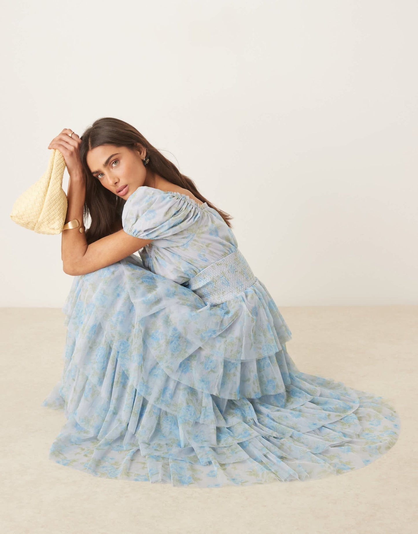Amy Jane London Arabella corset waist tiered maxi dress in blue rose - ASOS Sample Sale