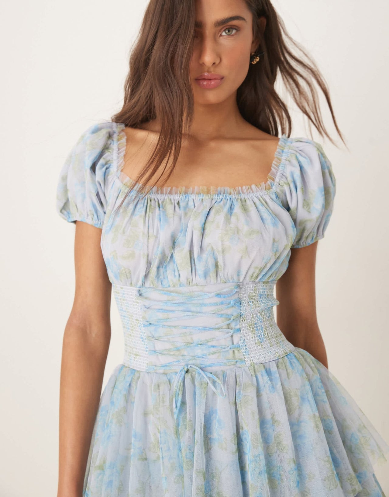Amy Jane London Arabella corset waist tiered maxi dress in blue rose - ASOS Sample Sale