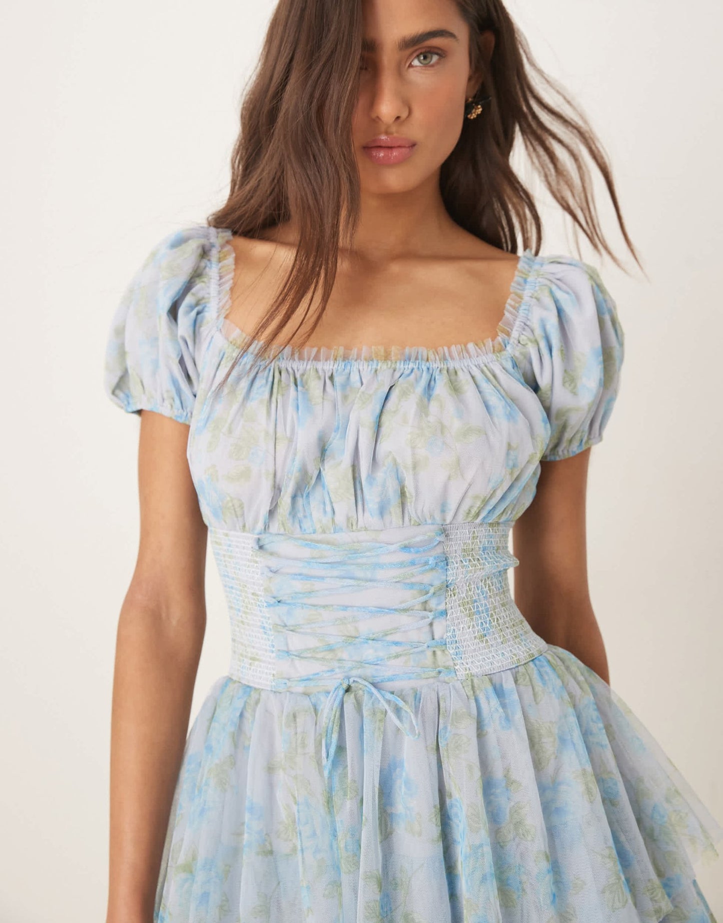 Amy Jane London Arabella corset waist tiered maxi dress in blue rose - ASOS Sample Sale