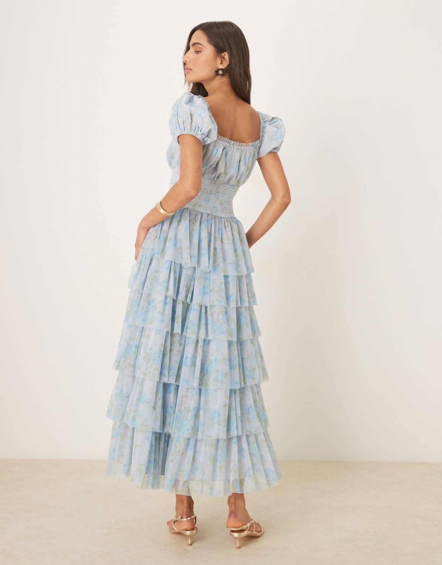 Amy Jane London Arabella corset waist tiered maxi dress in blue rose - ASOS Sample Sale