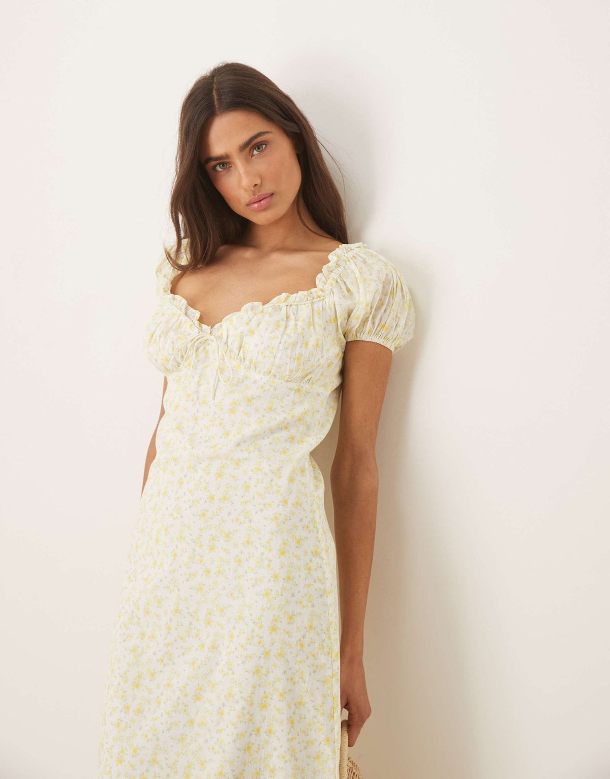 Amy Jane London Daphne milkmaid midi dress in lemon ditsy - ASOS Sample Sale