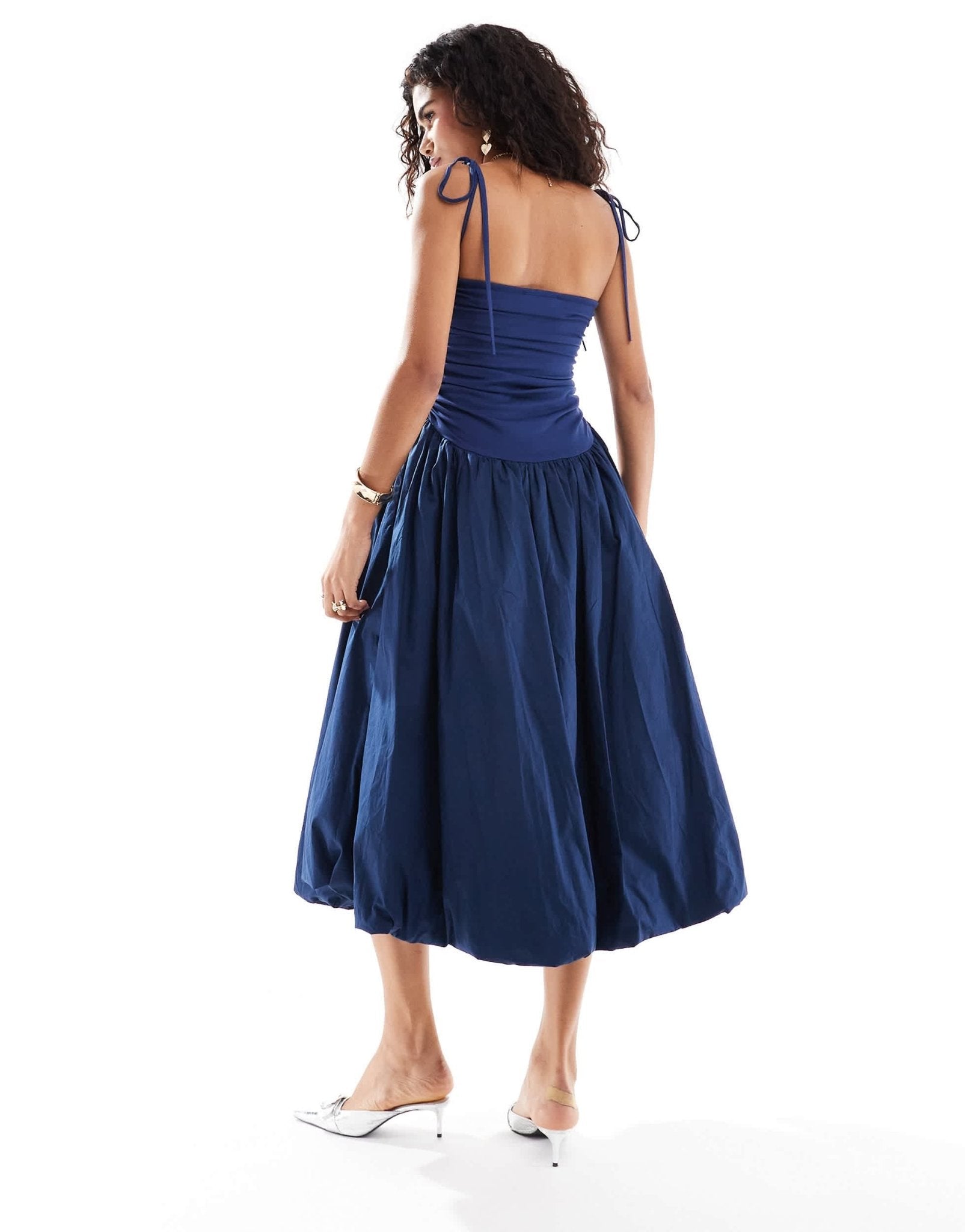 Amy Lynn Alexa shoulder tie puffball midi dress in navy - ASOS Sample Sale