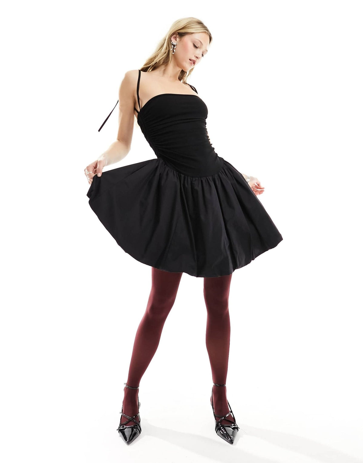 Amy Lynn Alexa shoulder tie puffball mini dress in black - ASOS Sample Sale