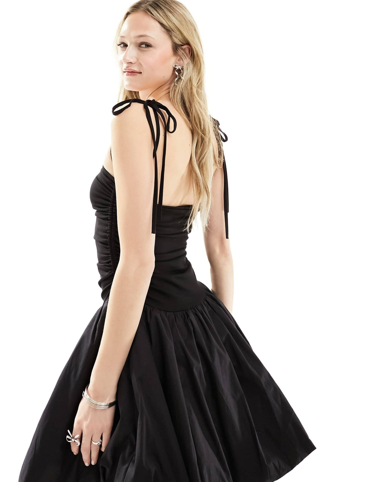 Amy Lynn Alexa shoulder tie puffball mini dress in black - ASOS Sample Sale