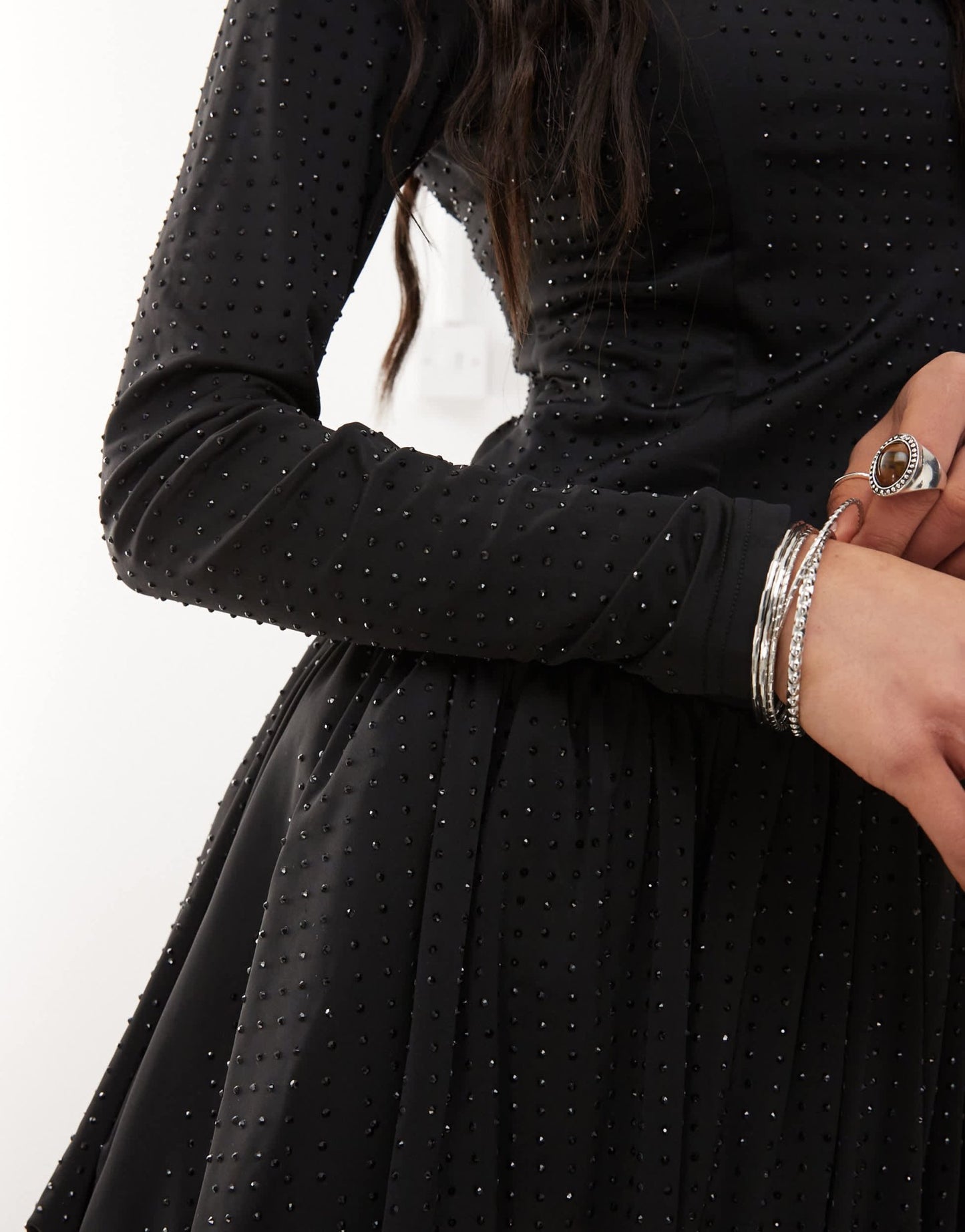 Amy Lynn allover hotfix sequin puffball mini dress in black - ASOS Sample Sale