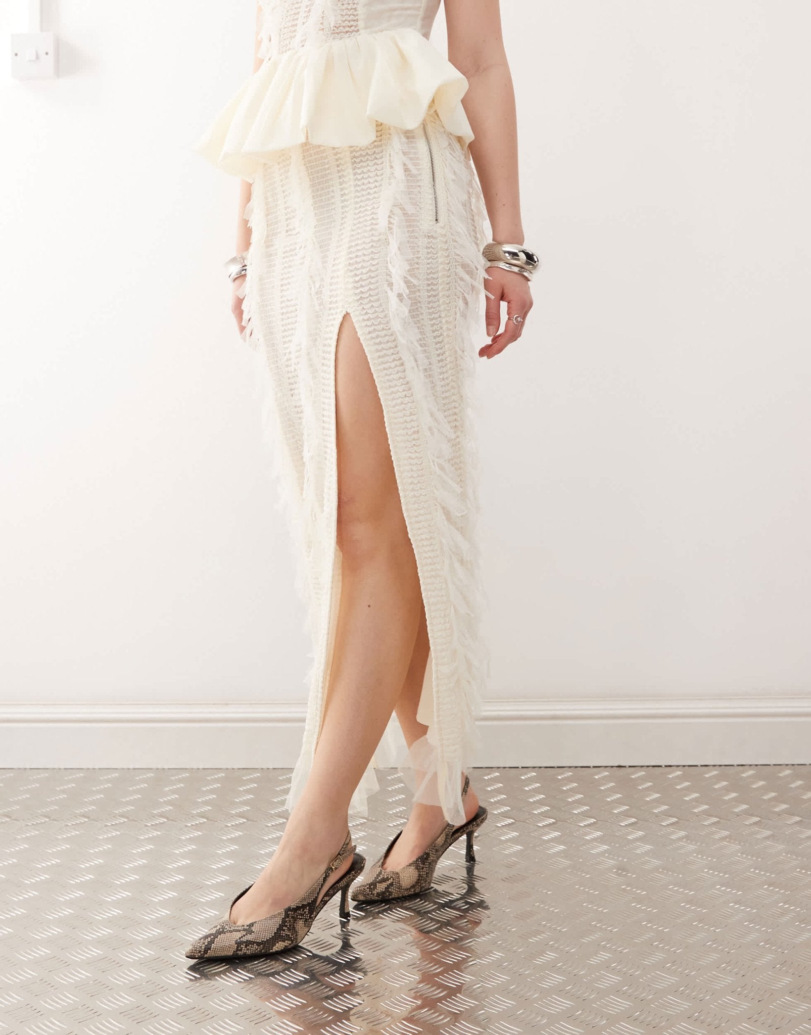 Amy Lynn Calla textured side split maxi skirt co-ord in ivory - ASOS Sample Sale