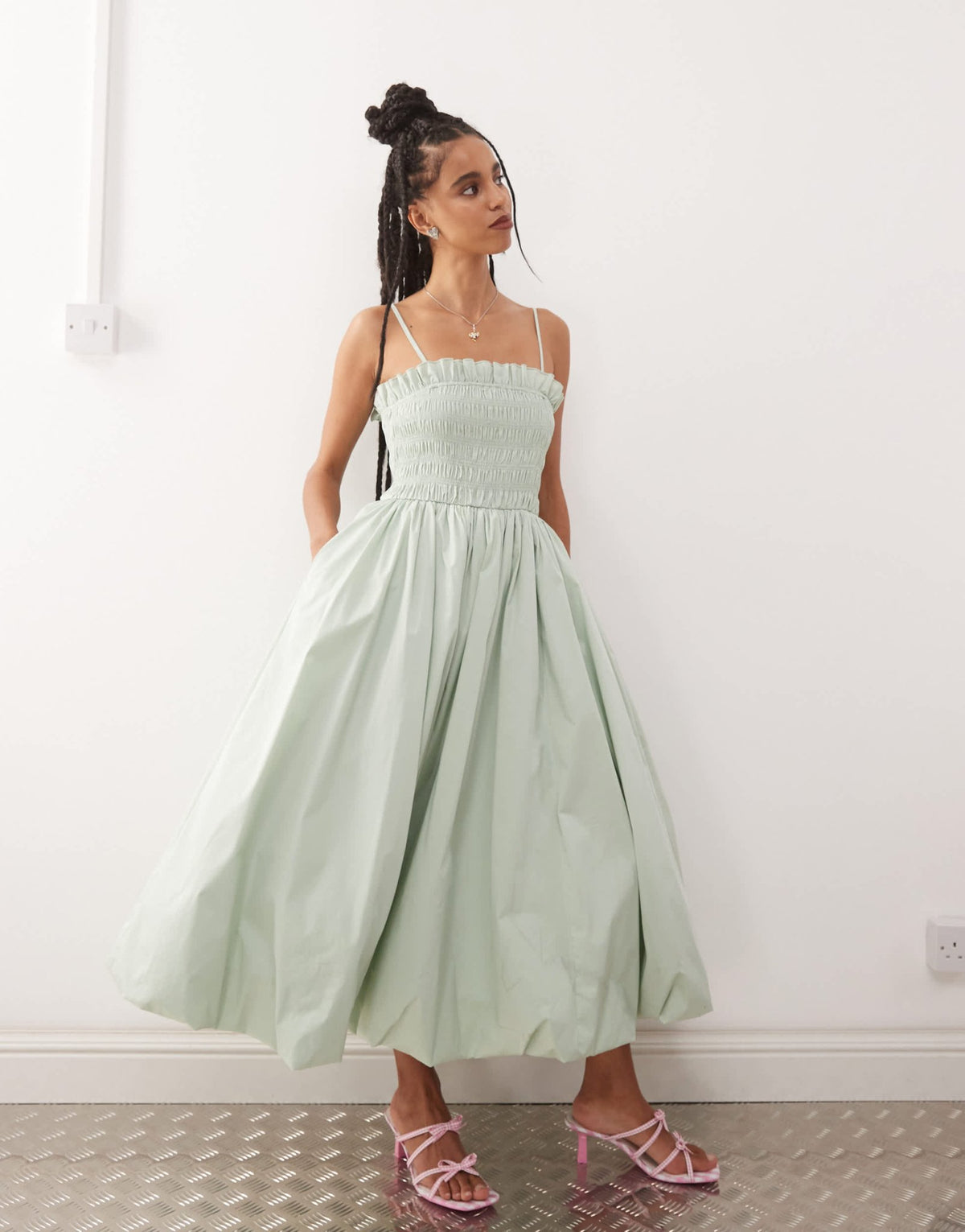 Amy Lynn Polly shirred midi dress in mint - ASOS Sample Sale