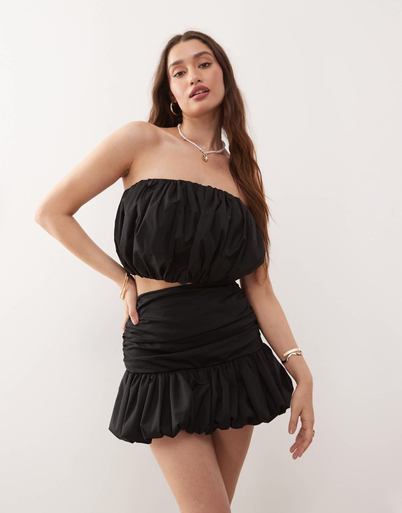 Amy Lynn ruched puffball mini skirt co - ord in black - ASOS Sample Sale