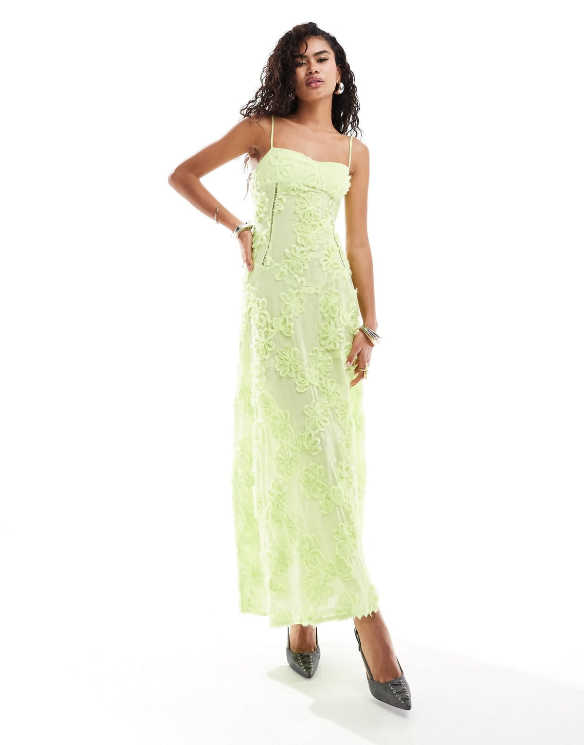 Amy Lynn Sofia sweetheart strappy floral crochet maxi dress in light green - ASOS Sample Sale