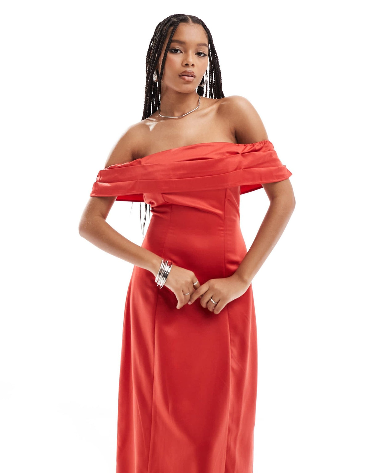 Anaya bardot satin maxi dress in red - ASOS Sample Sale