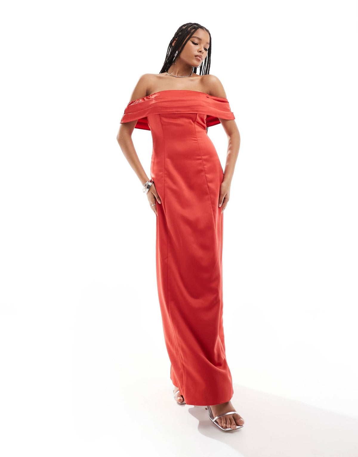 Anaya bardot satin maxi dress in red - ASOS Sample Sale