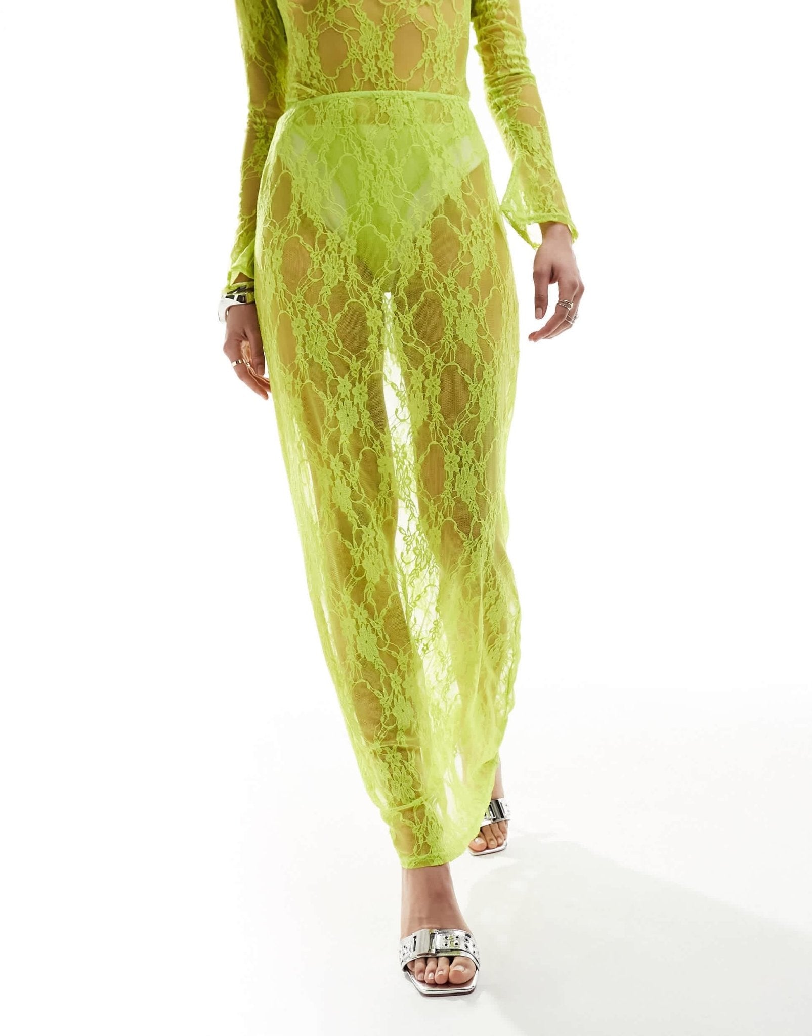 Annorlunda bow detail maxi skirt co-ord in lime green - ASOS Sample Sale
