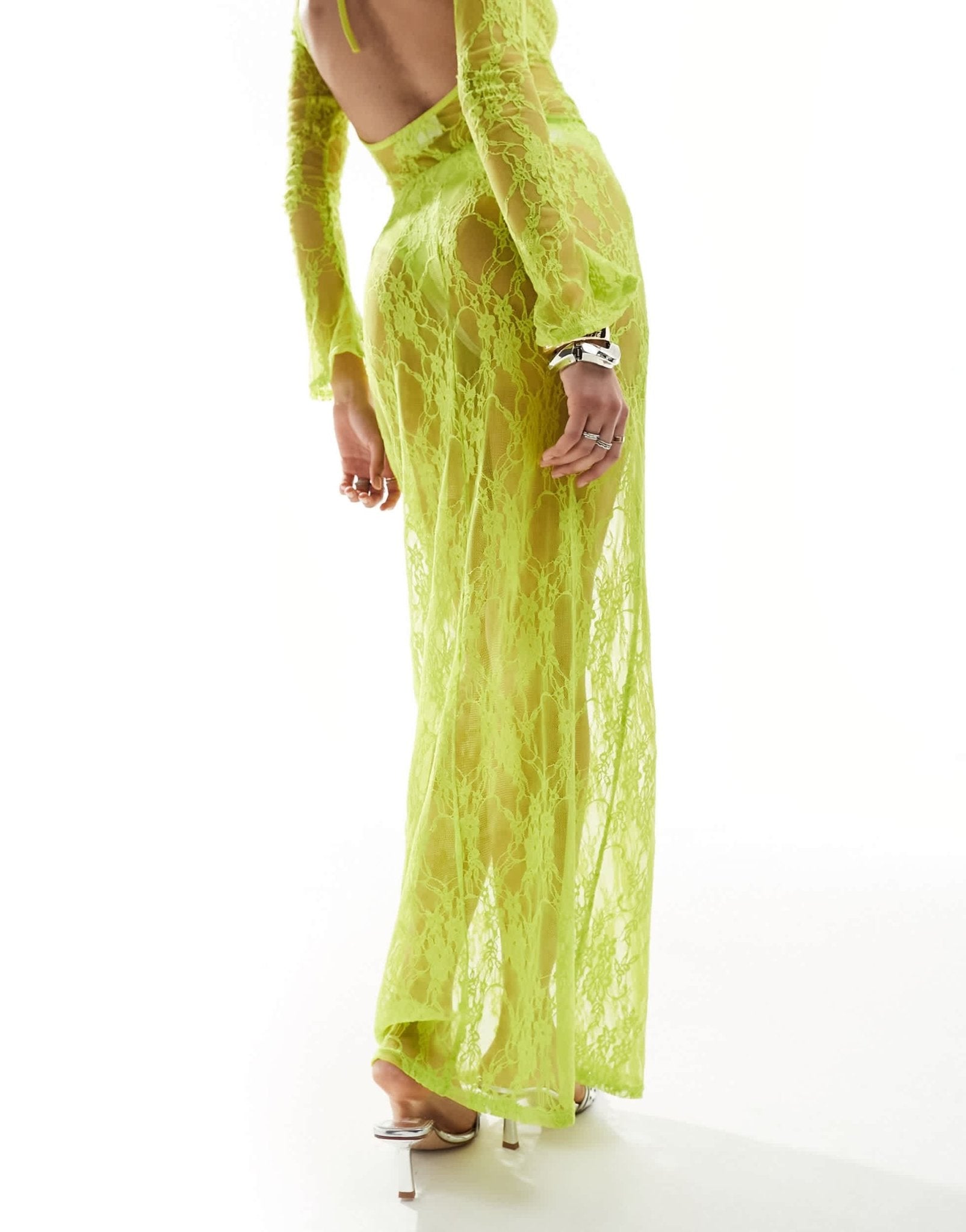 Annorlunda bow detail maxi skirt co-ord in lime green - ASOS Sample Sale