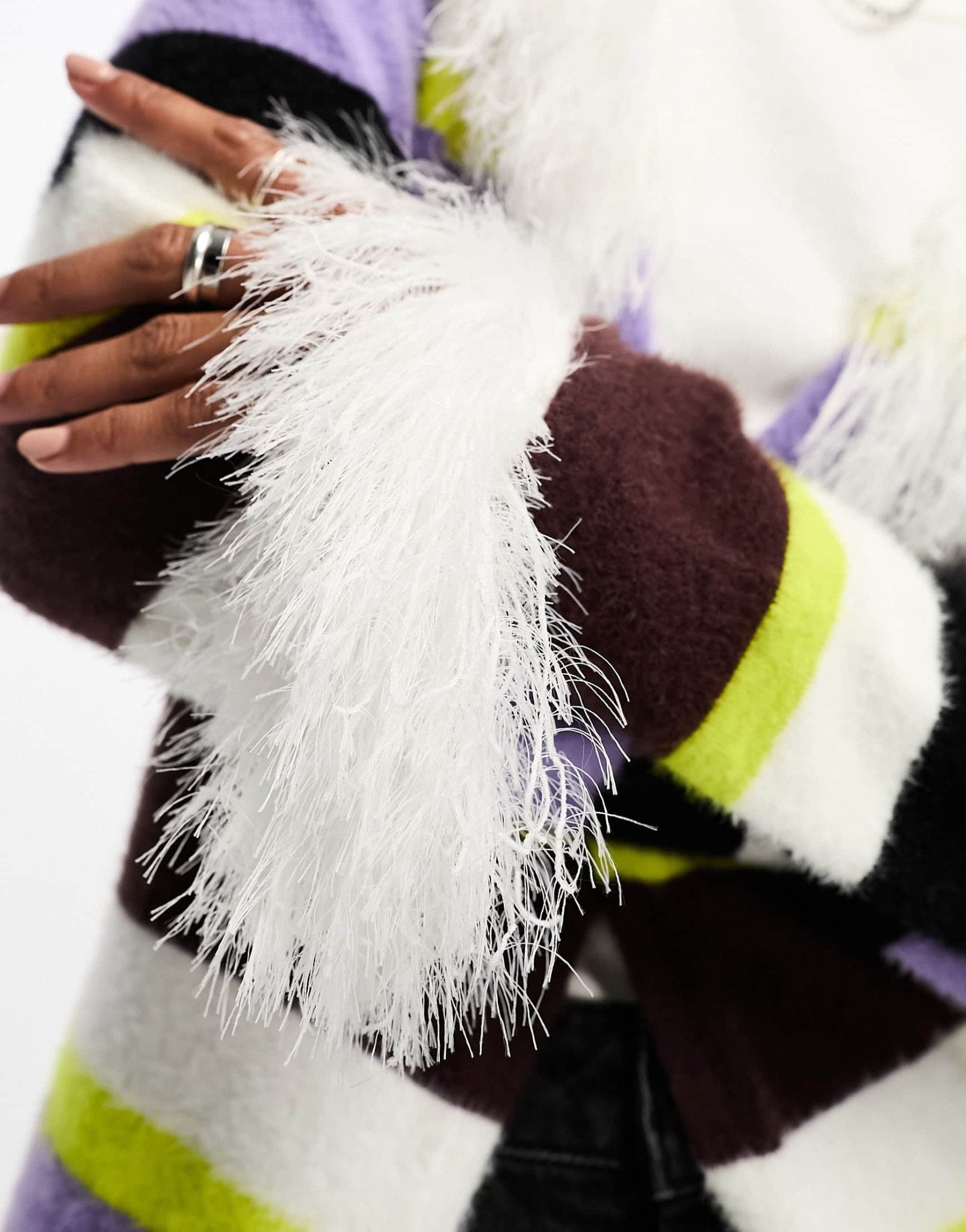 Annorlunda faux fur edged stripe longline cardigan in multi - ASOS Sample Sale