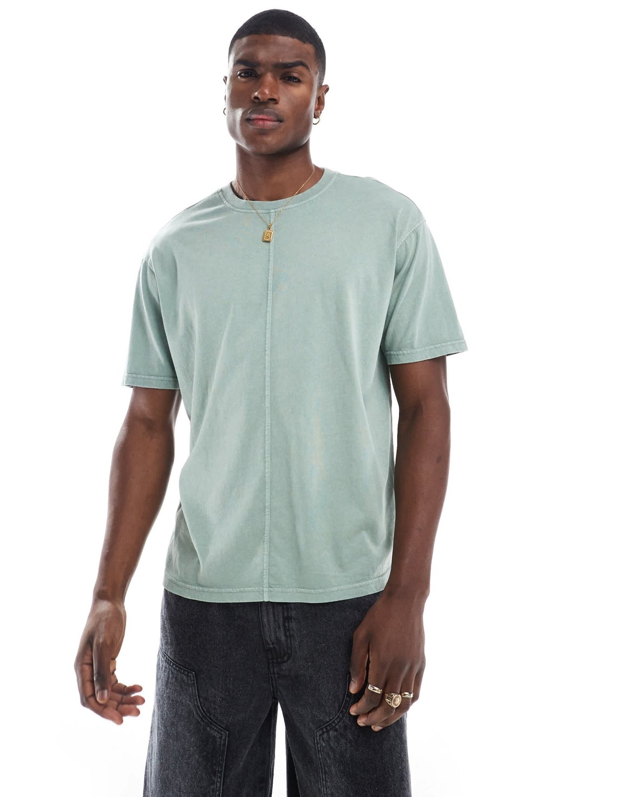 Another Influence acid wash seam detail t-shirt in green - ASOS Sample Sale