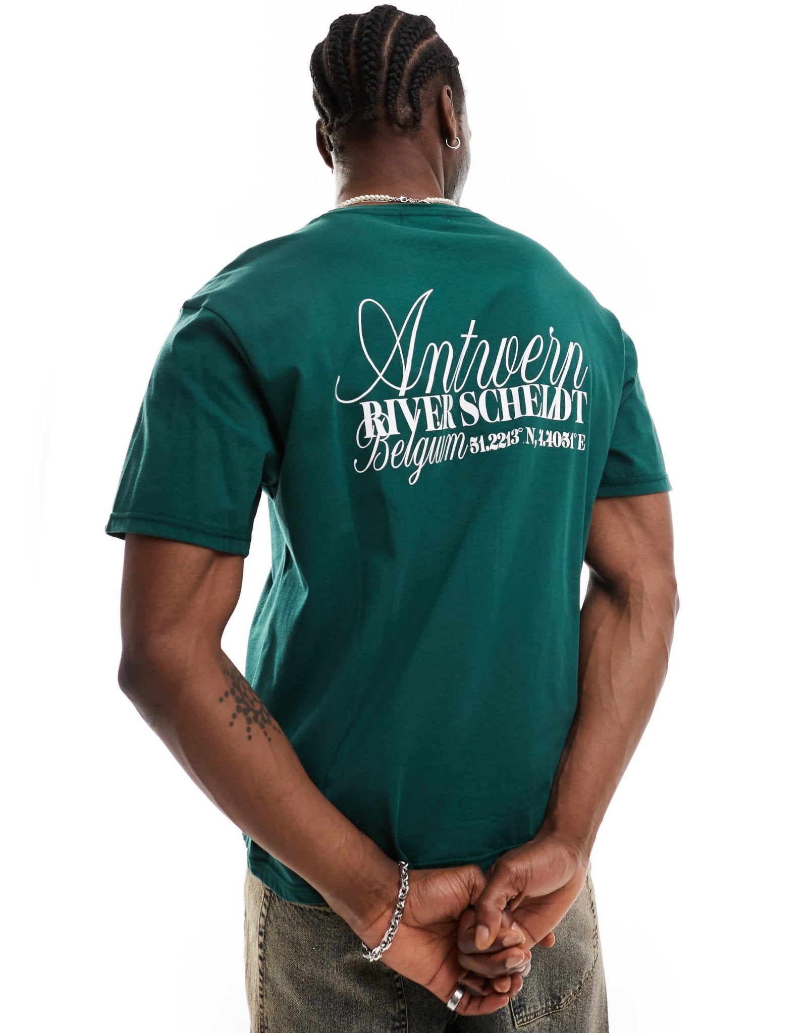 Another Influence antwerp slogan oversized boxy t-shirt in forest green - ASOS Sample Sale