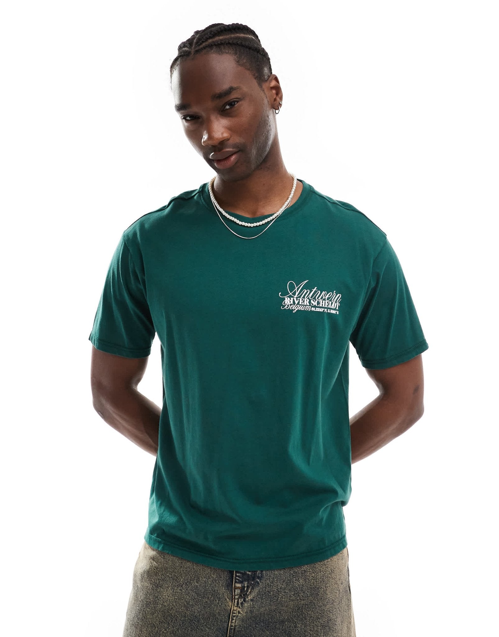 Another Influence antwerp slogan oversized boxy t-shirt in forest green - ASOS Sample Sale