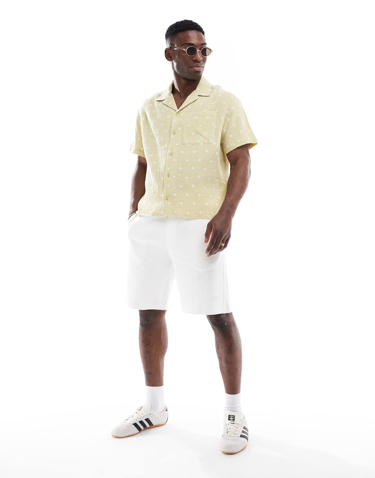 Another Influence embroidered double gauze boxy shirt in sage green - ASOS Sample Sale