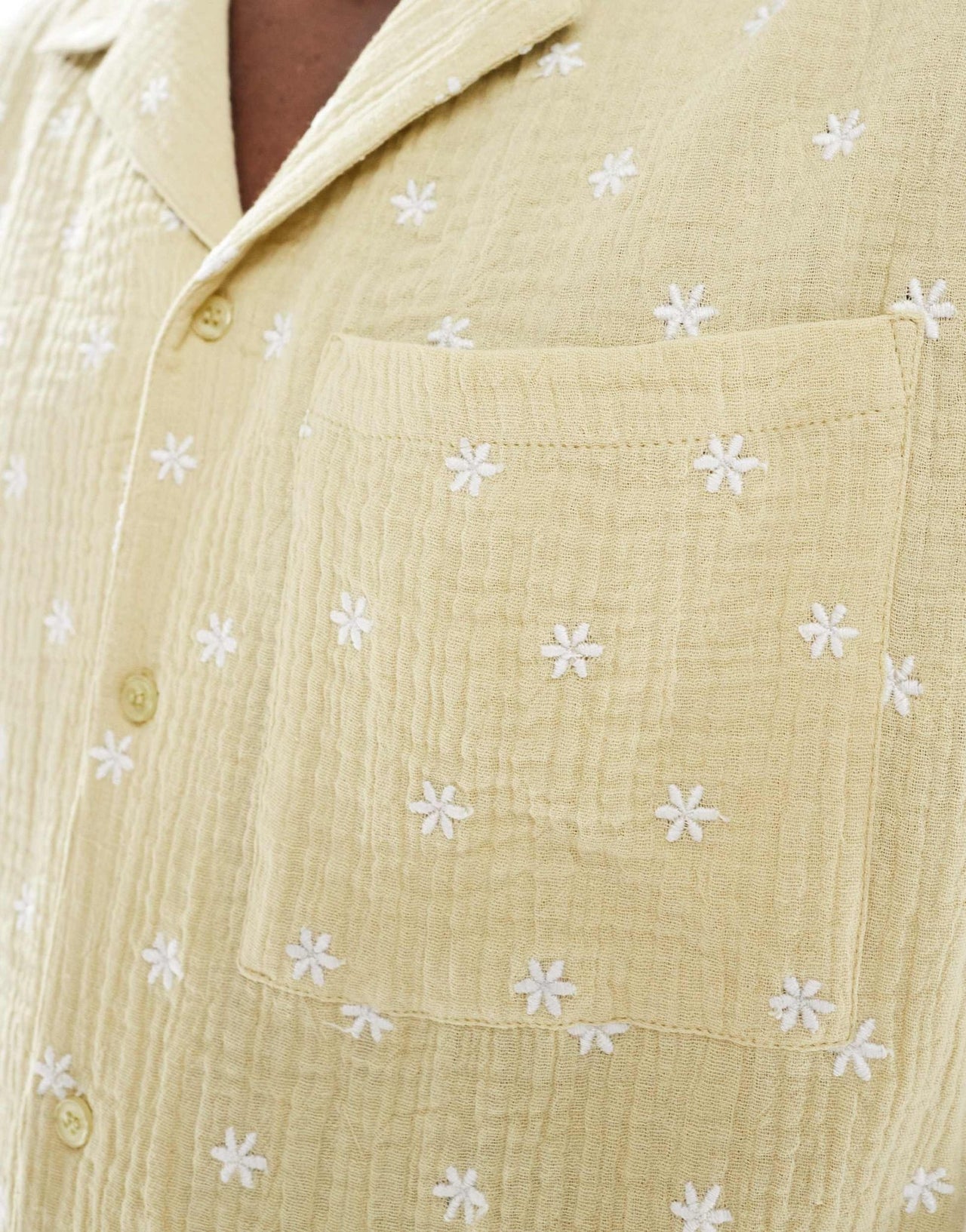 Another Influence embroidered double gauze boxy shirt in sage green - ASOS Sample Sale
