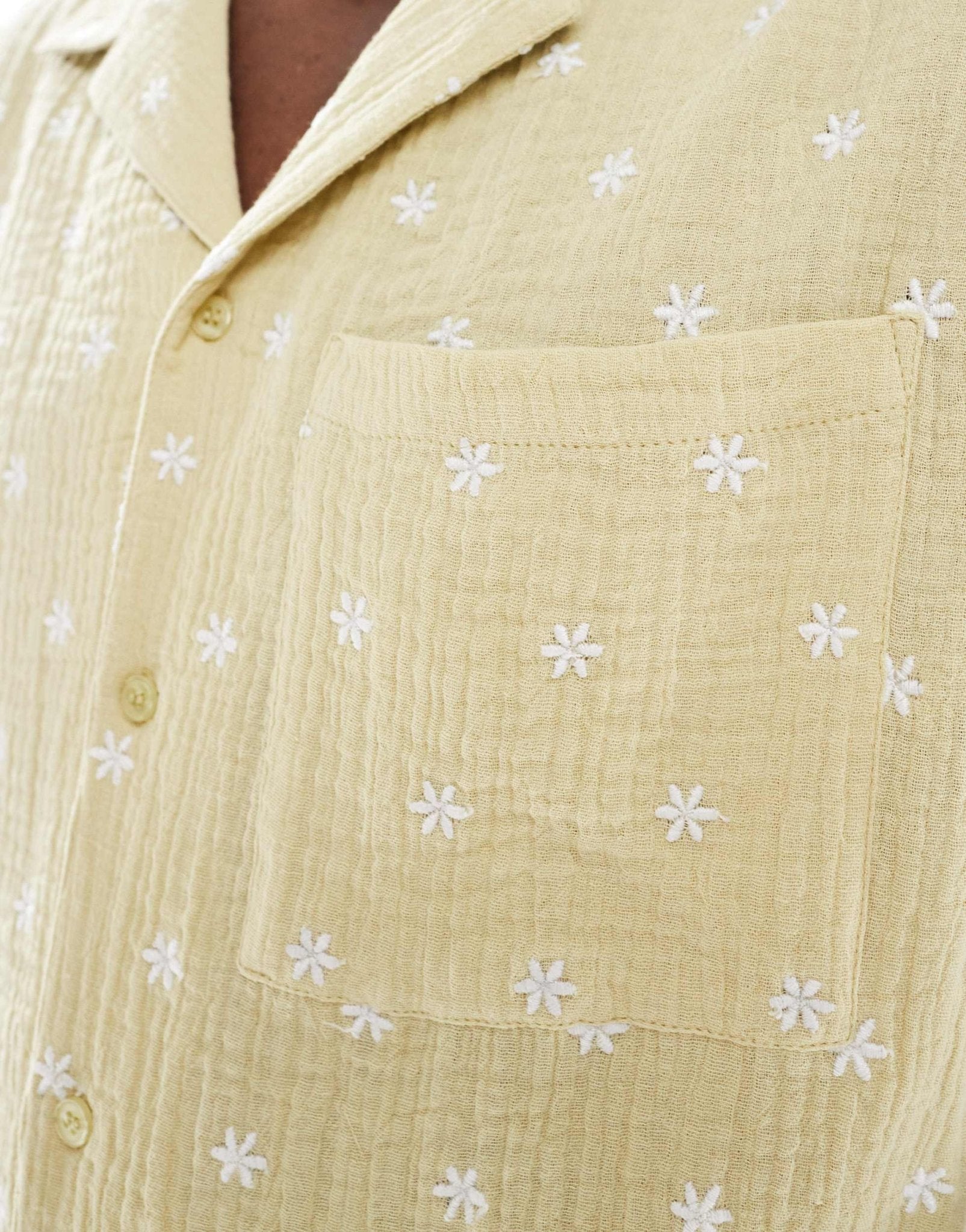 Another Influence embroidered double gauze boxy shirt in sage green - ASOS Sample Sale