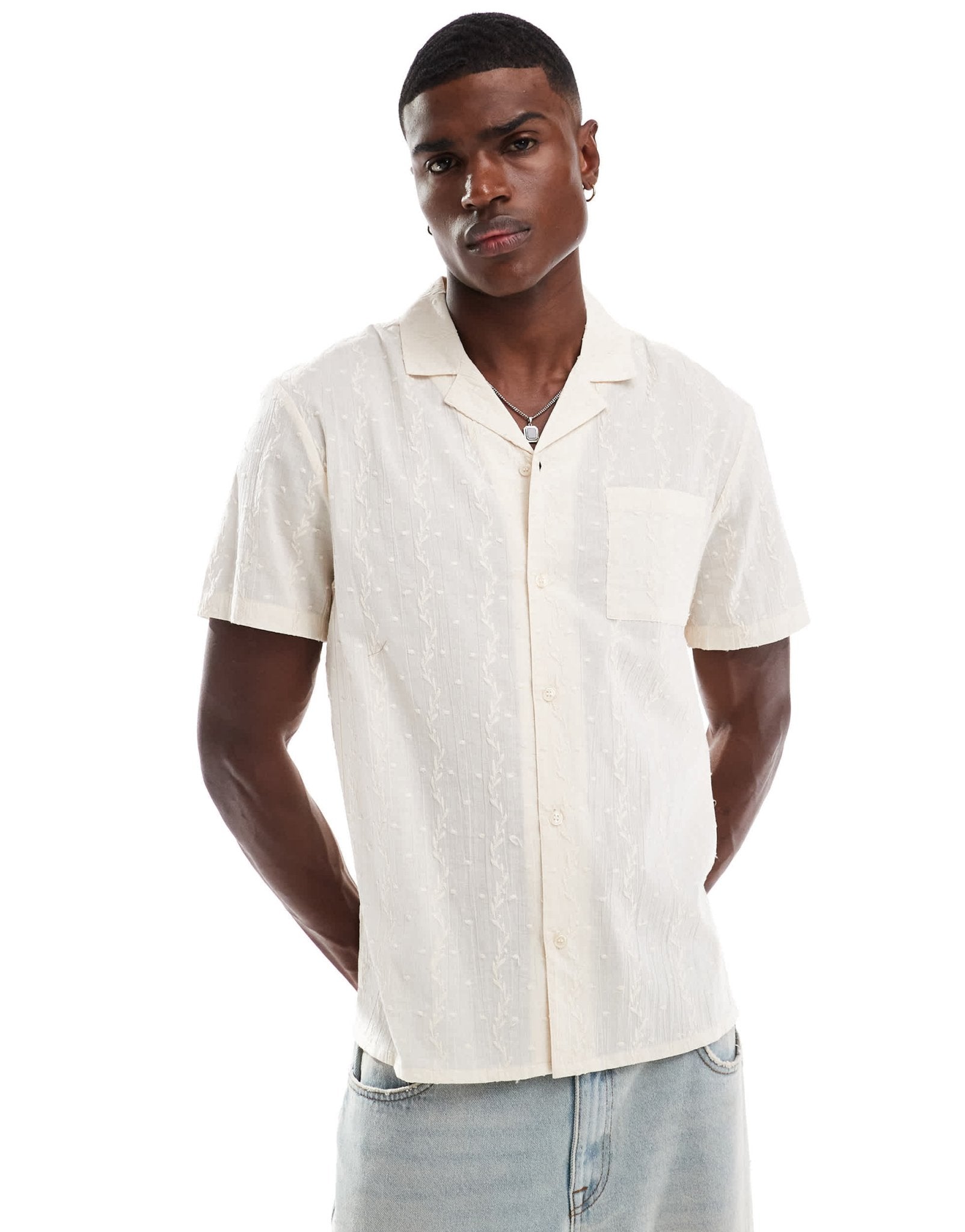 Another Influence embroidered stripe revere collar shirt in sand - ASOS Sample Sale