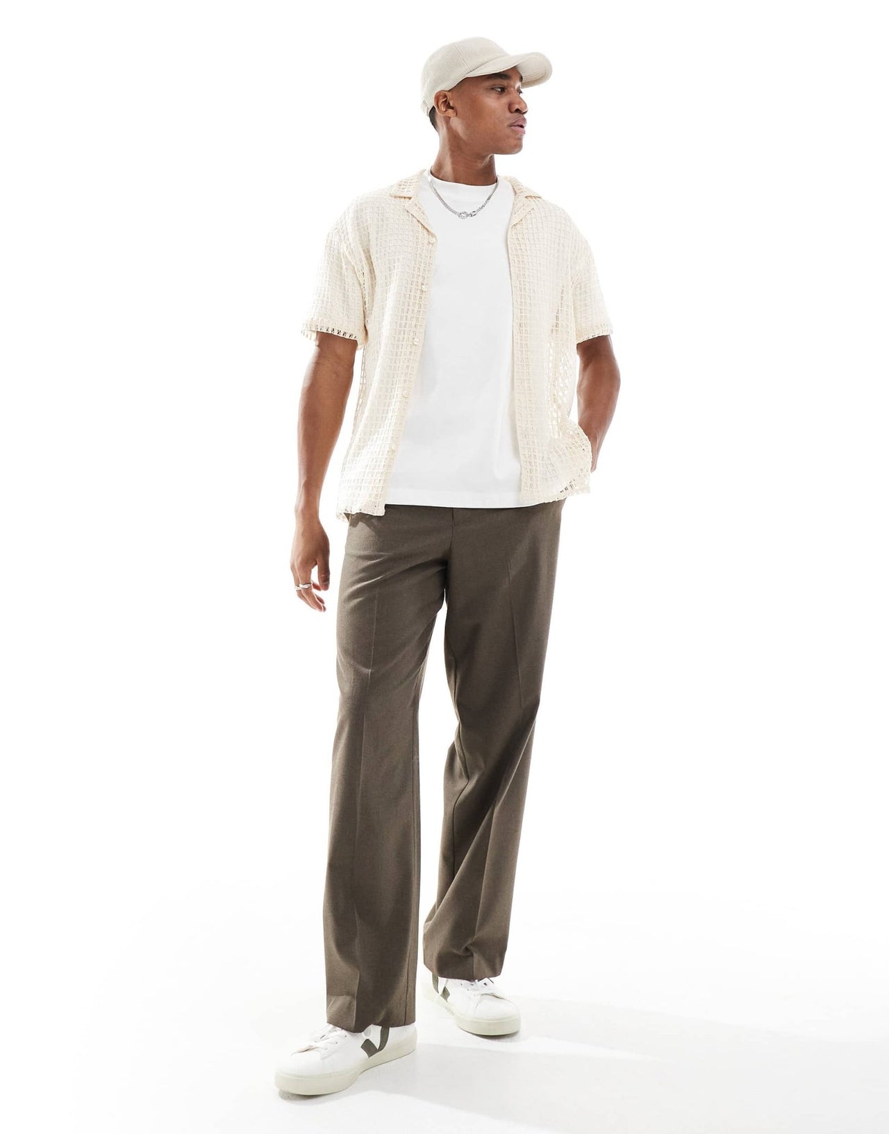 Another Influence lace revere collar shirt in sand - ASOS Sample Sale