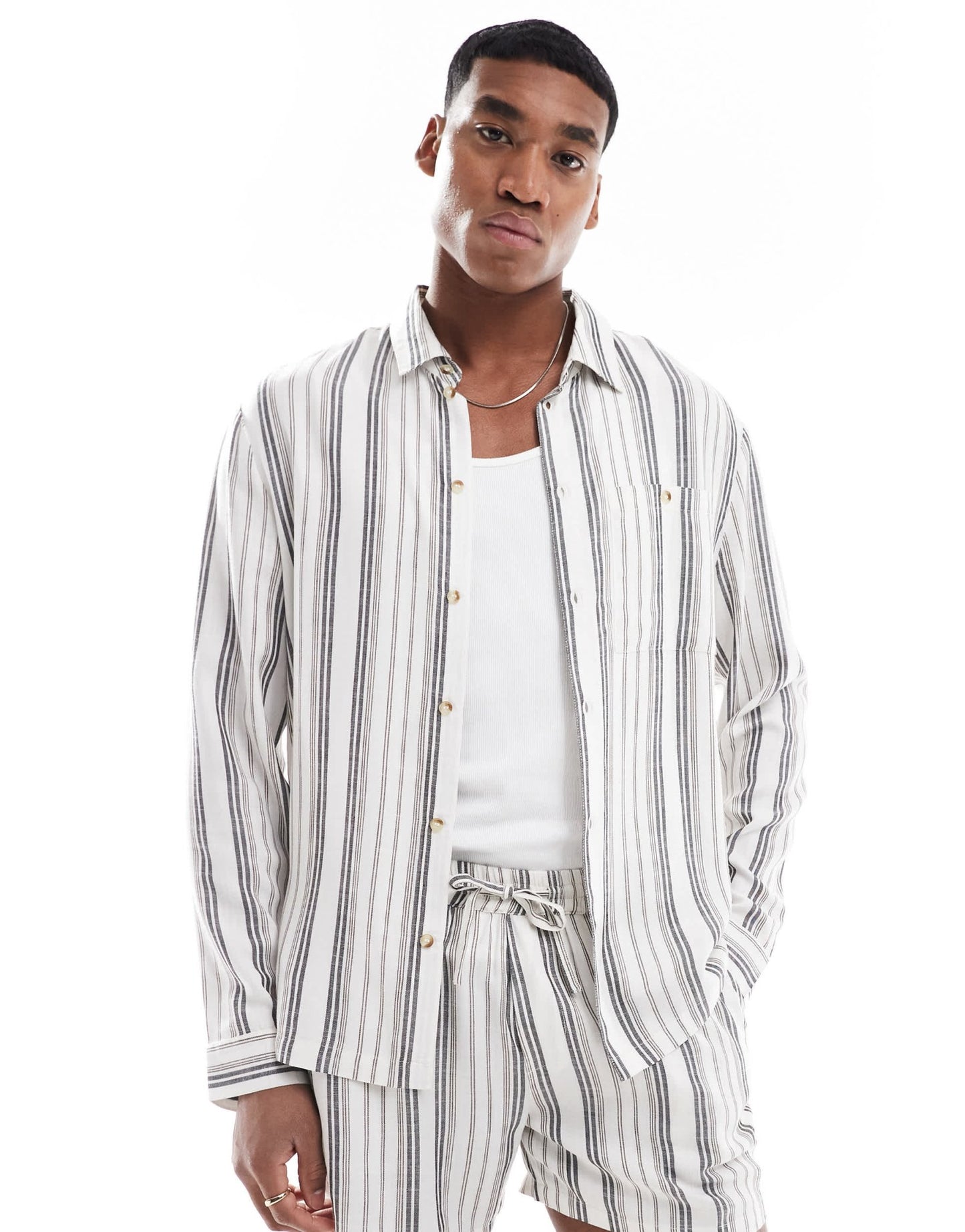 Another Influence long sleeve striped shirt co - ord in charcoal and white - ASOS Sample Sale