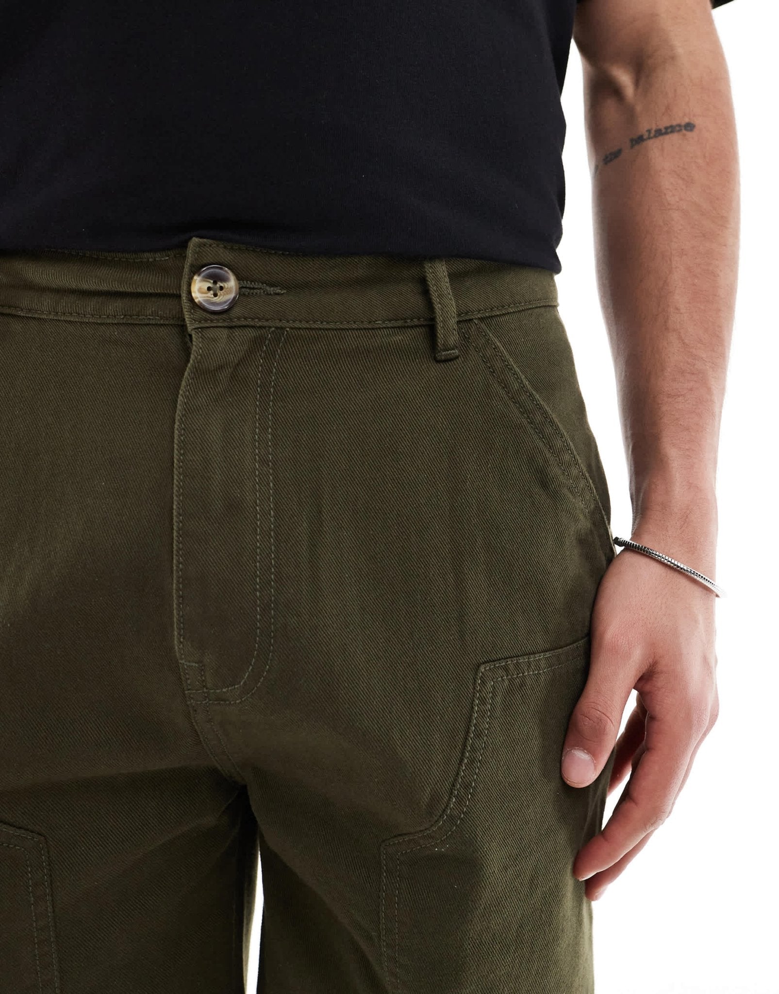 Another Influence relaxed fit carpentar shorts in khaki - ASOS Sample Sale