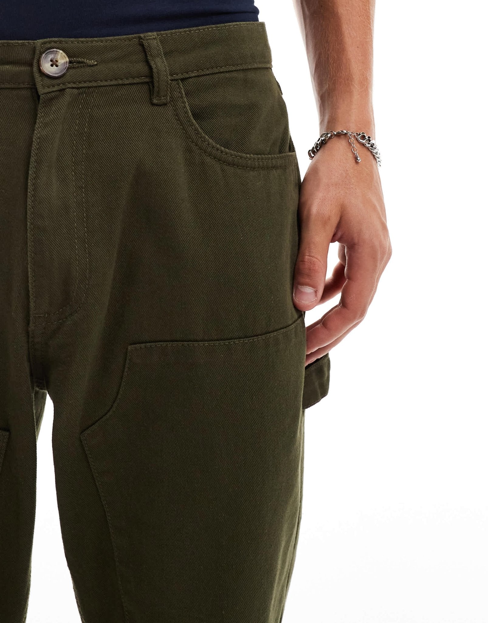 Another Influence relaxed straight leg carpenter trousers in dark green - ASOS Sample Sale