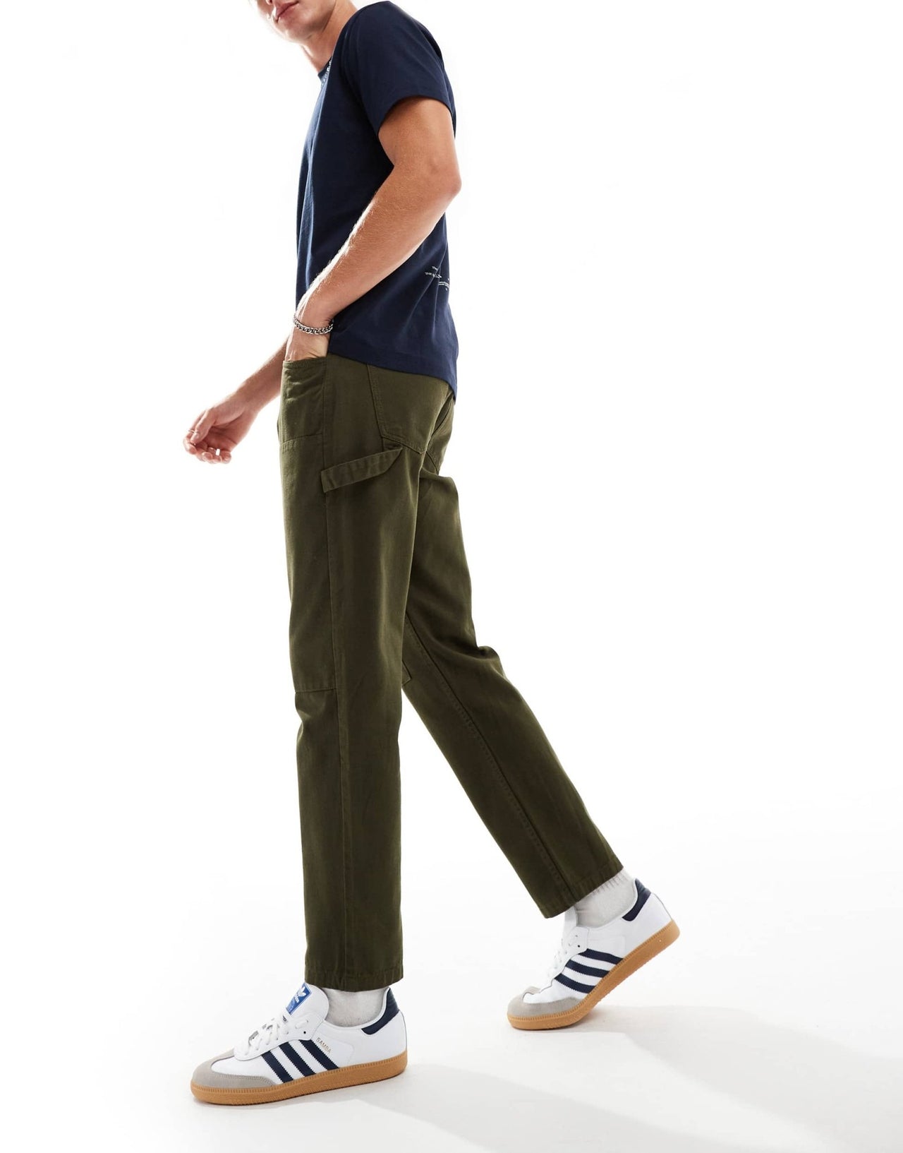 Another Influence relaxed straight leg carpenter trousers in dark green - ASOS Sample Sale