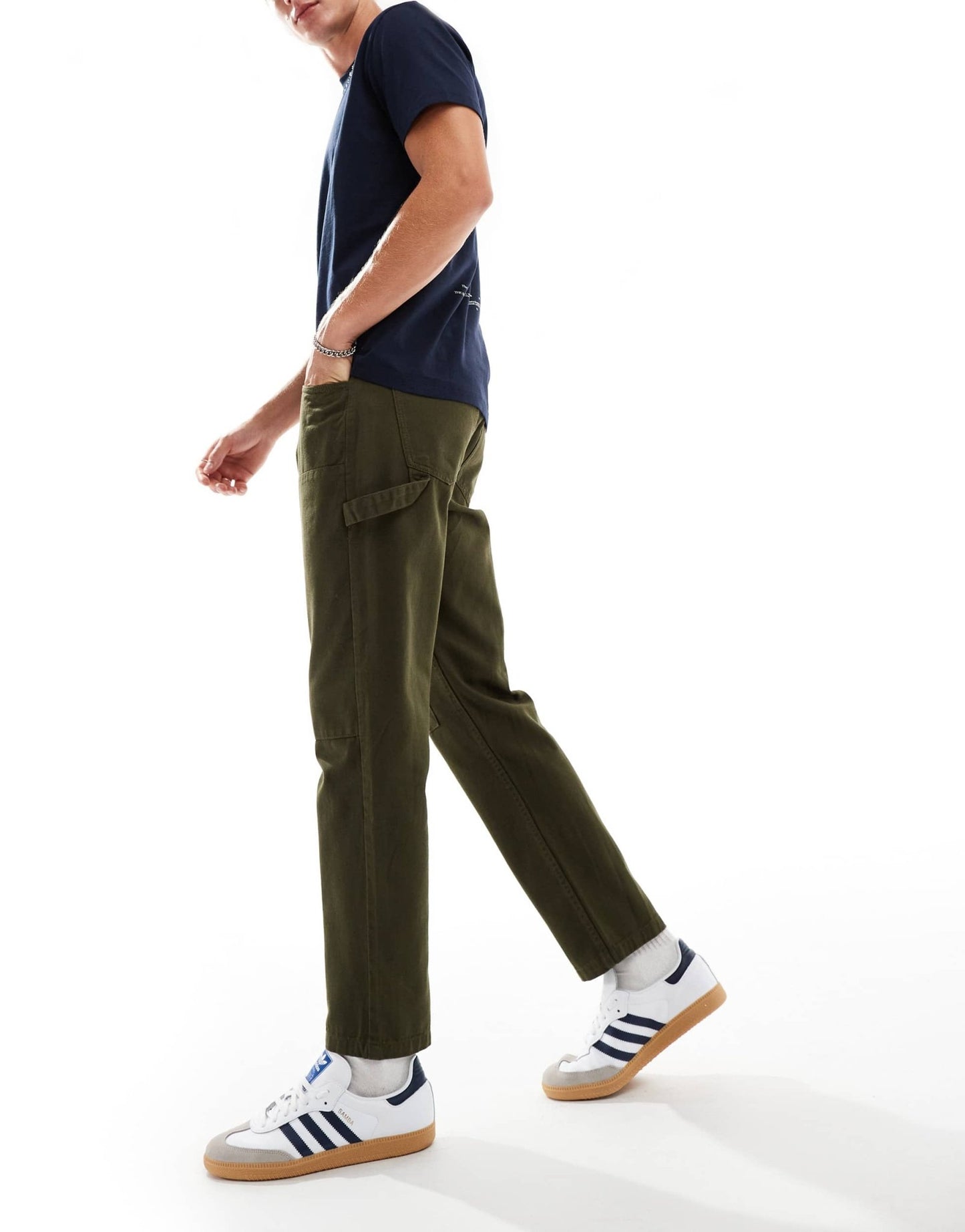 Another Influence relaxed straight leg carpenter trousers in dark green - ASOS Sample Sale