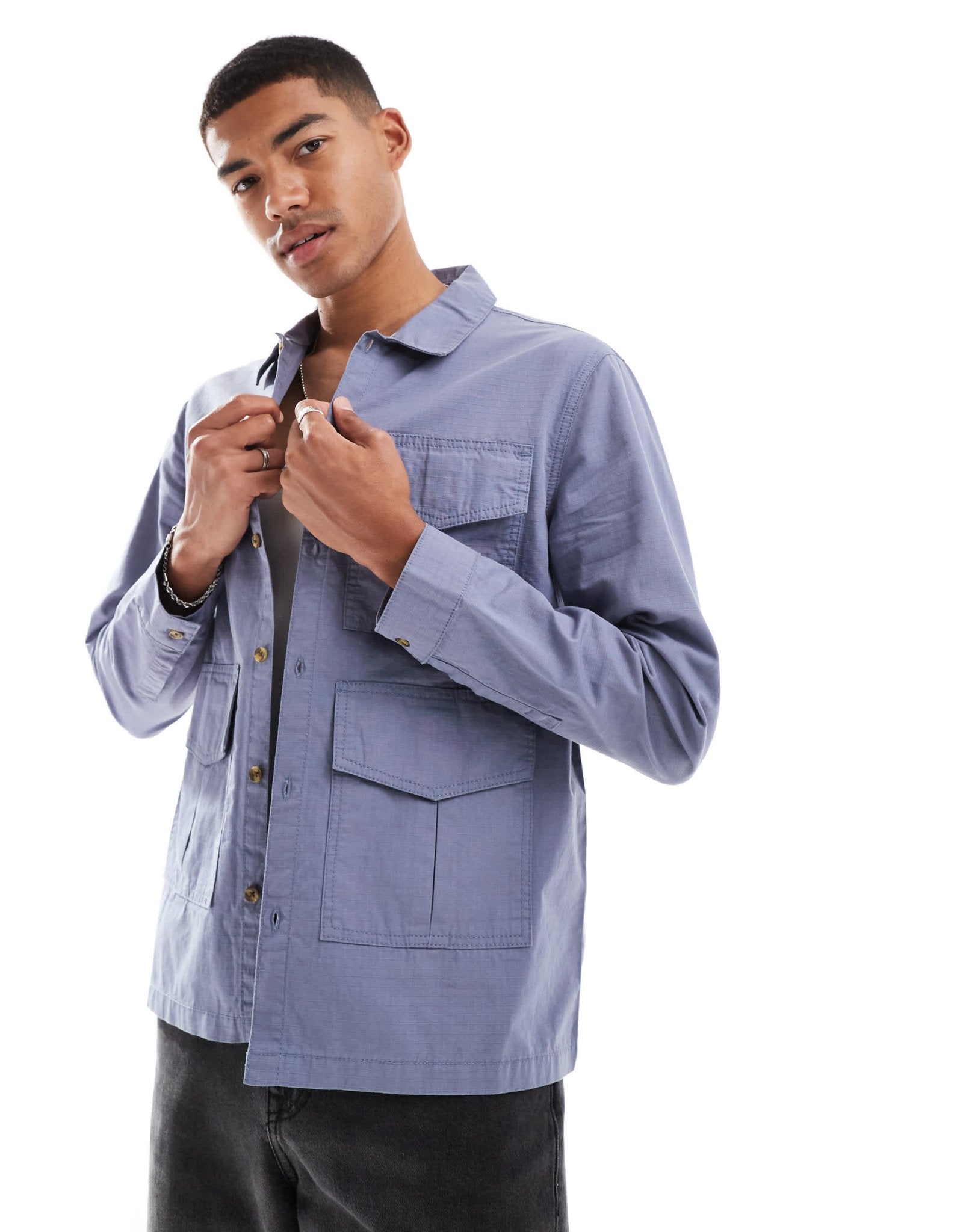 Another Influence ripstop utility overshirt in denim blue - ASOS Sample Sale