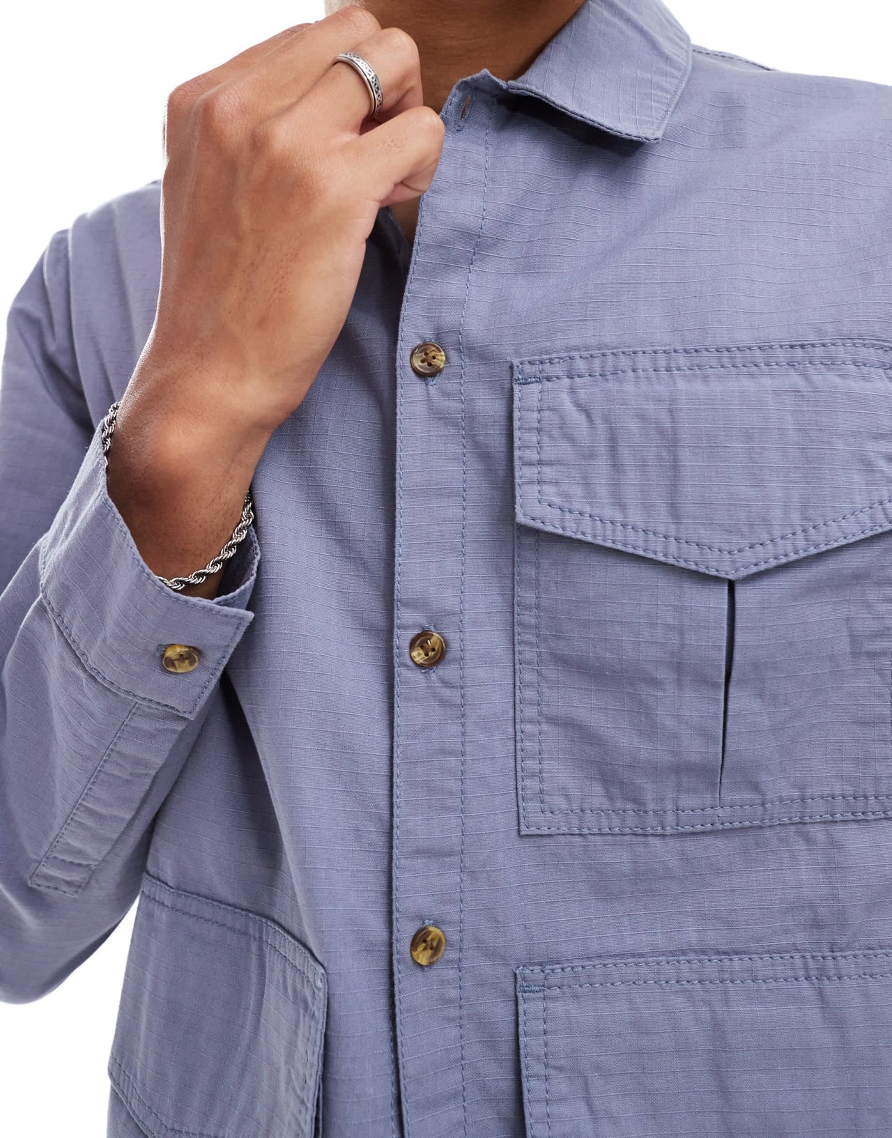 Another Influence ripstop utility overshirt in denim blue - ASOS Sample Sale