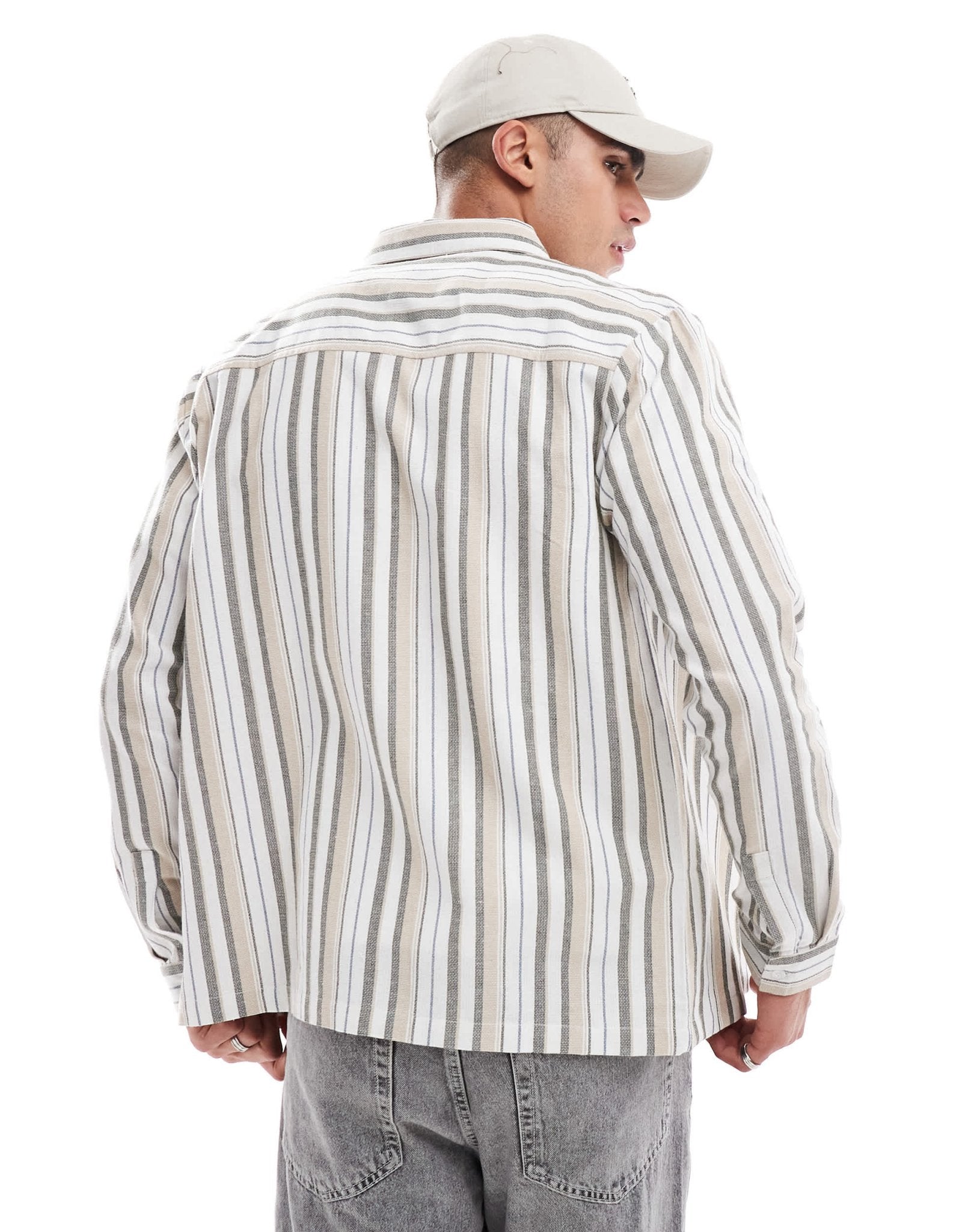 Another Influence striped patch pocket shirt in brown - ASOS Sample Sale