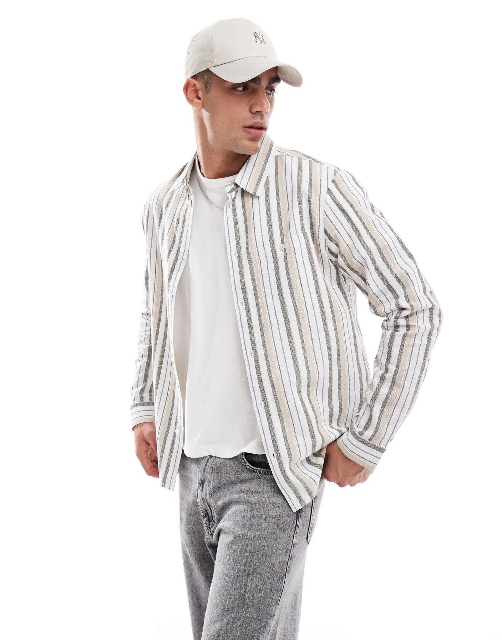 Another Influence striped patch pocket shirt in brown - ASOS Sample Sale
