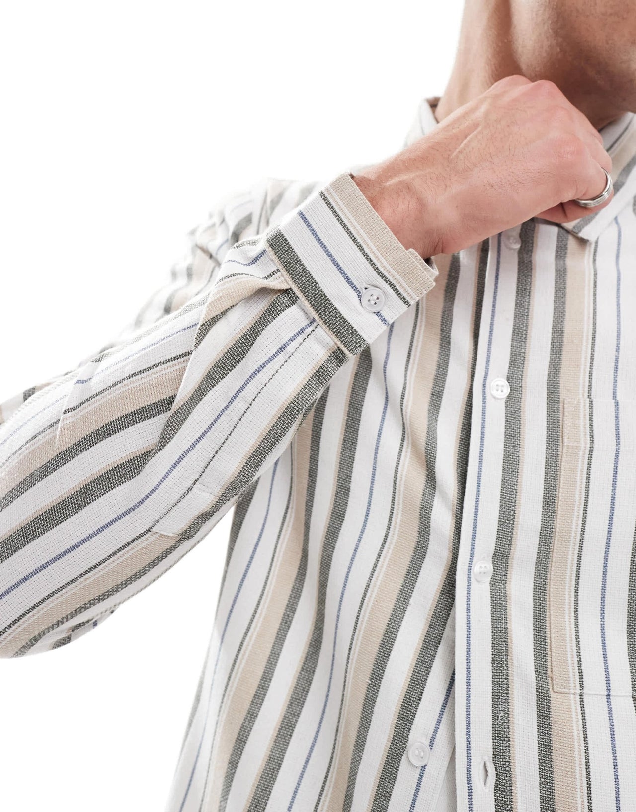 Another Influence striped patch pocket shirt in brown - ASOS Sample Sale