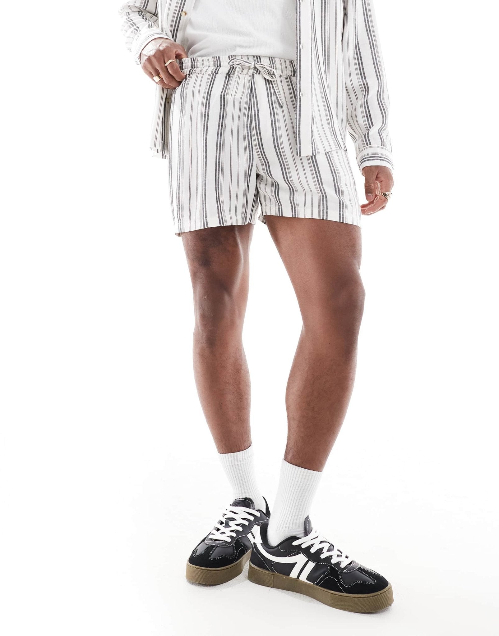 Another Influence tie - waist striped short co - ord in charcoal and white - ASOS Sample Sale