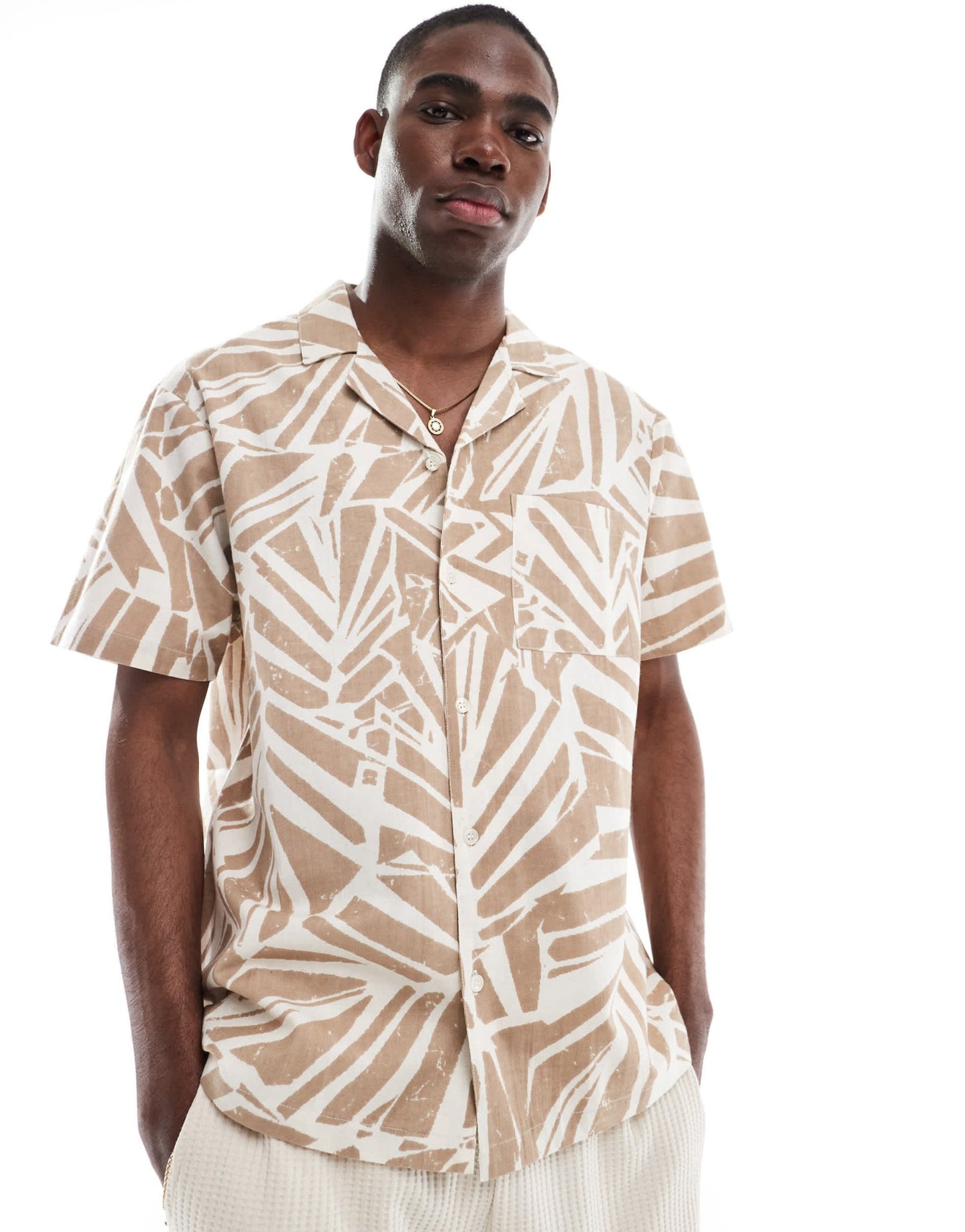Aray abstract print resort beach shirt in brown - ASOS Sample Sale